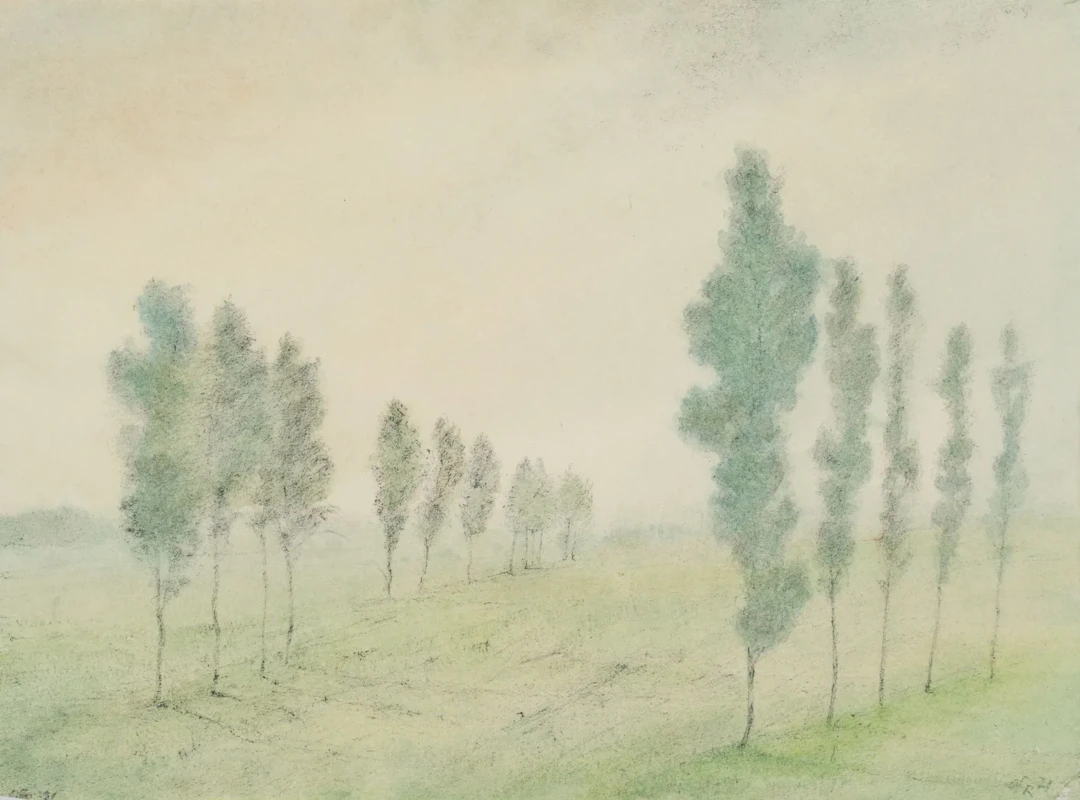 O. FISCHER (1896–1970), Avenue of Poplars in the Taunus, 1971, Watercolor