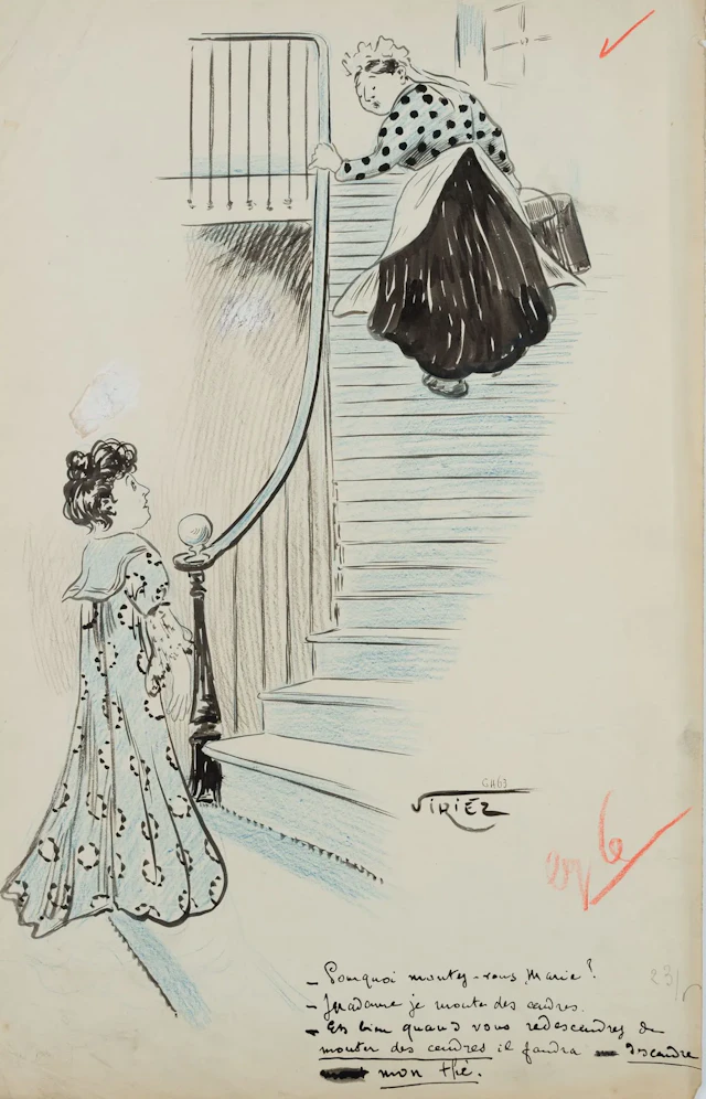 VIRIEZ (19th), Caricature. The Stairs, Indian ink Viriez (19th century):