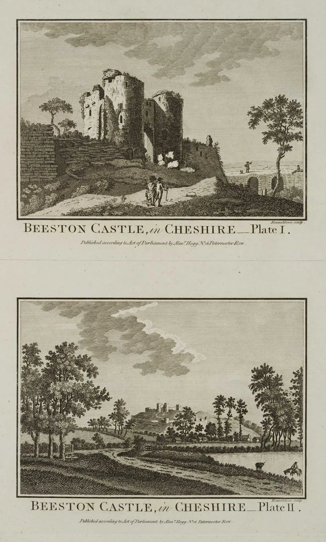 RENNOLDSON (18th), Beeston Castle in Cheshire, Etching Rennoldson