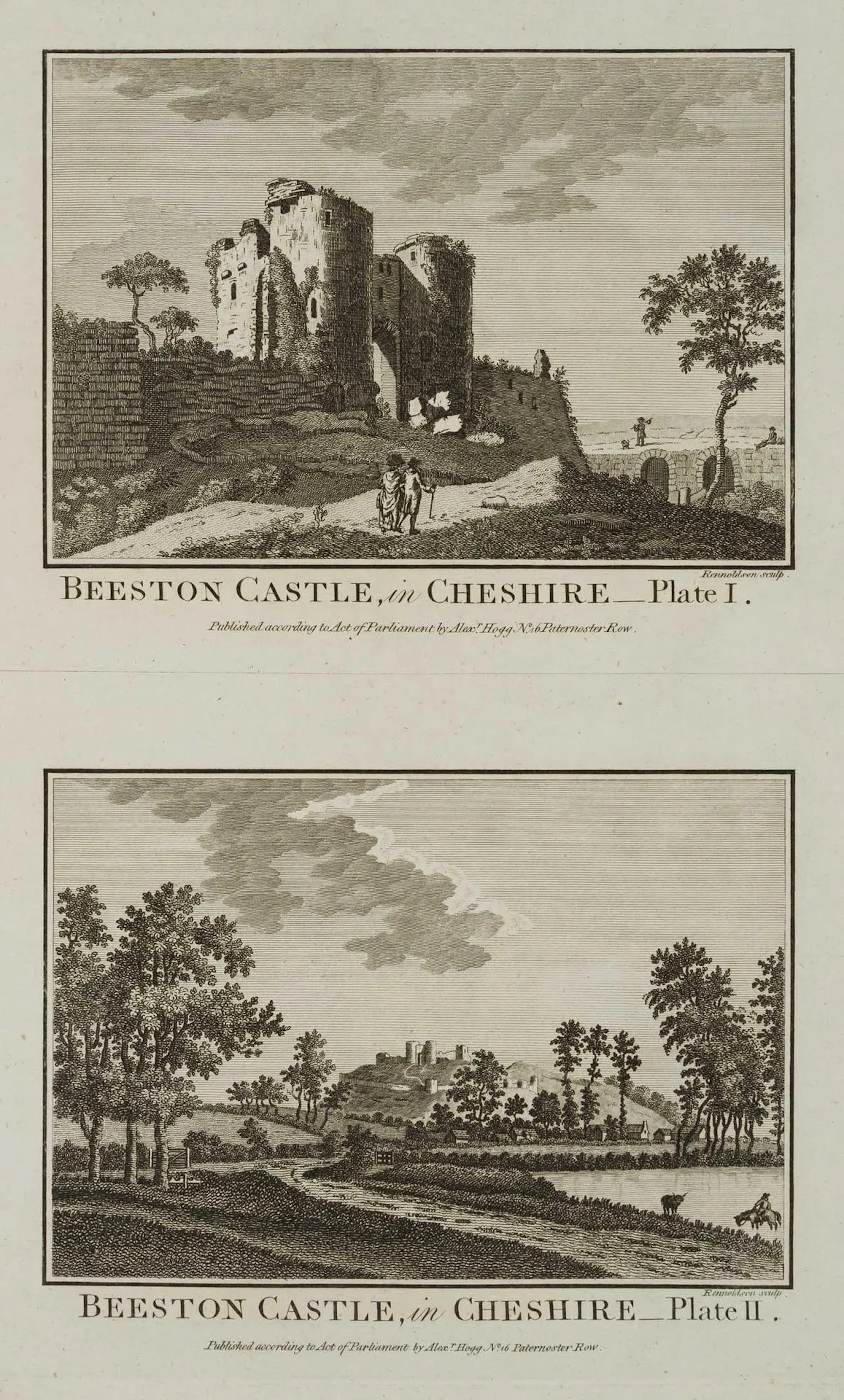 RENNOLDSON (18th), Beeston Castle in Cheshire, Etching Rennoldson