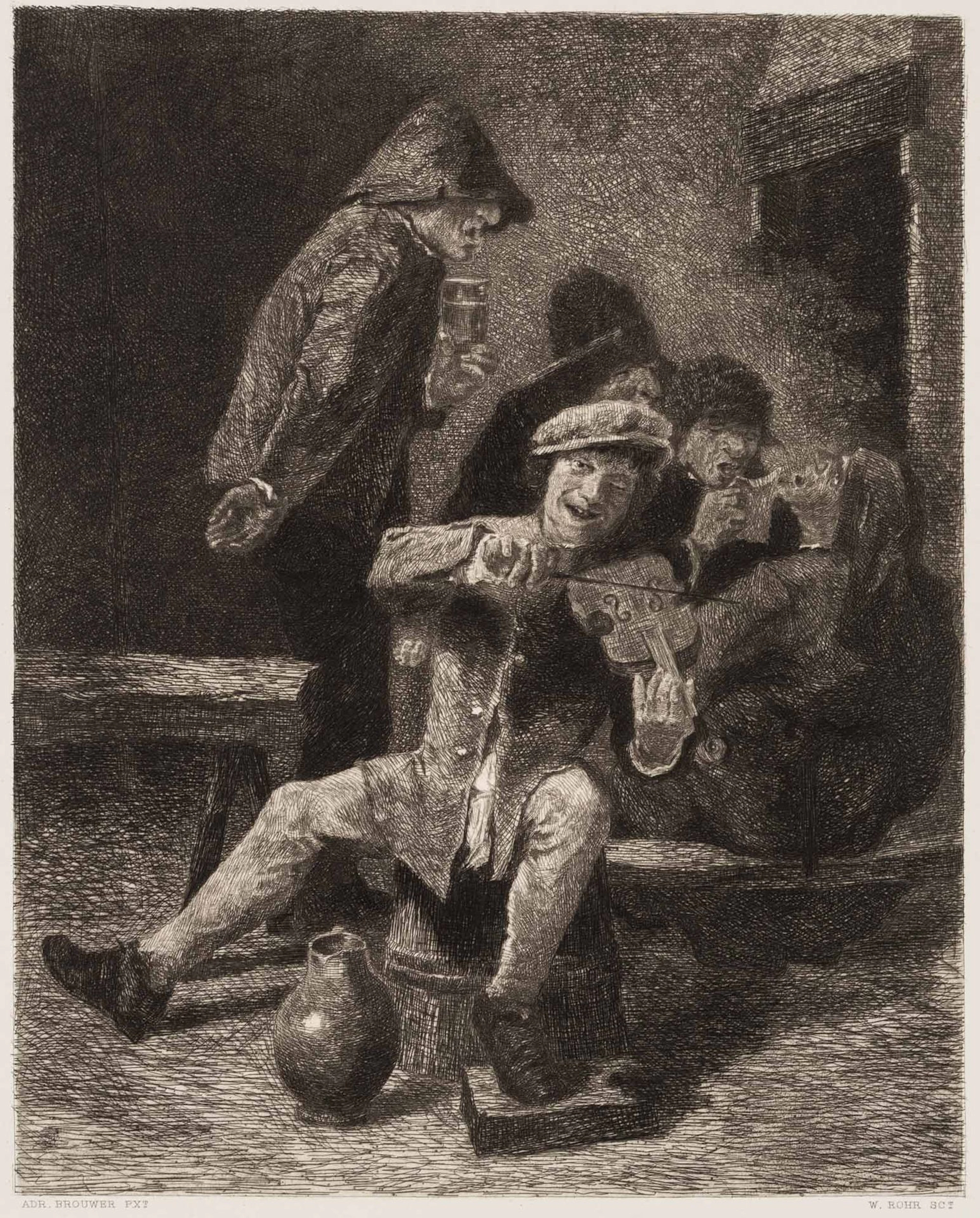 W. ROHR (*1848) after BROUWER (*1605), A tavern scene with a fiddler