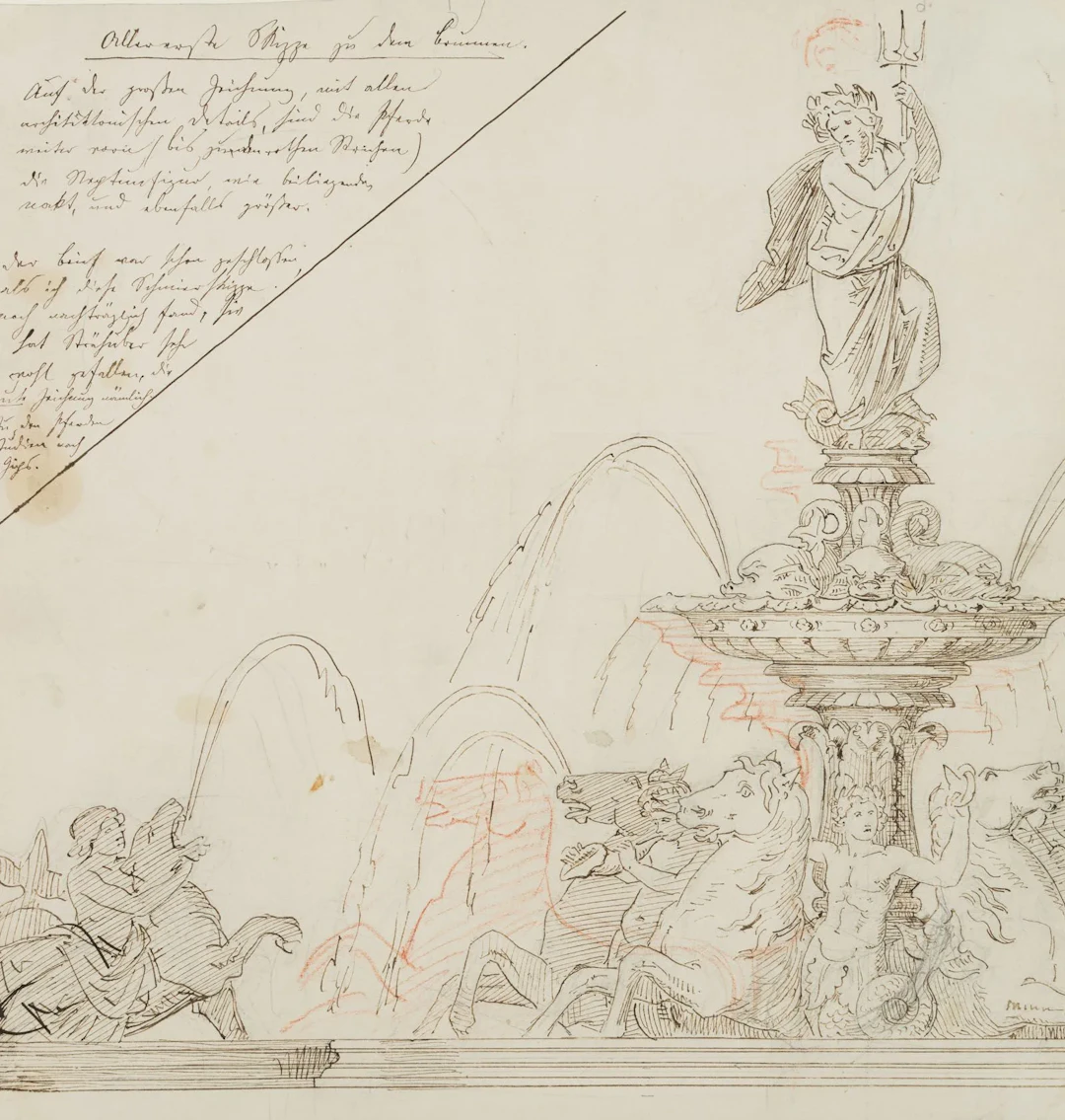 Unknown (19th century), Design for a Neptune Fountain, Indian ink