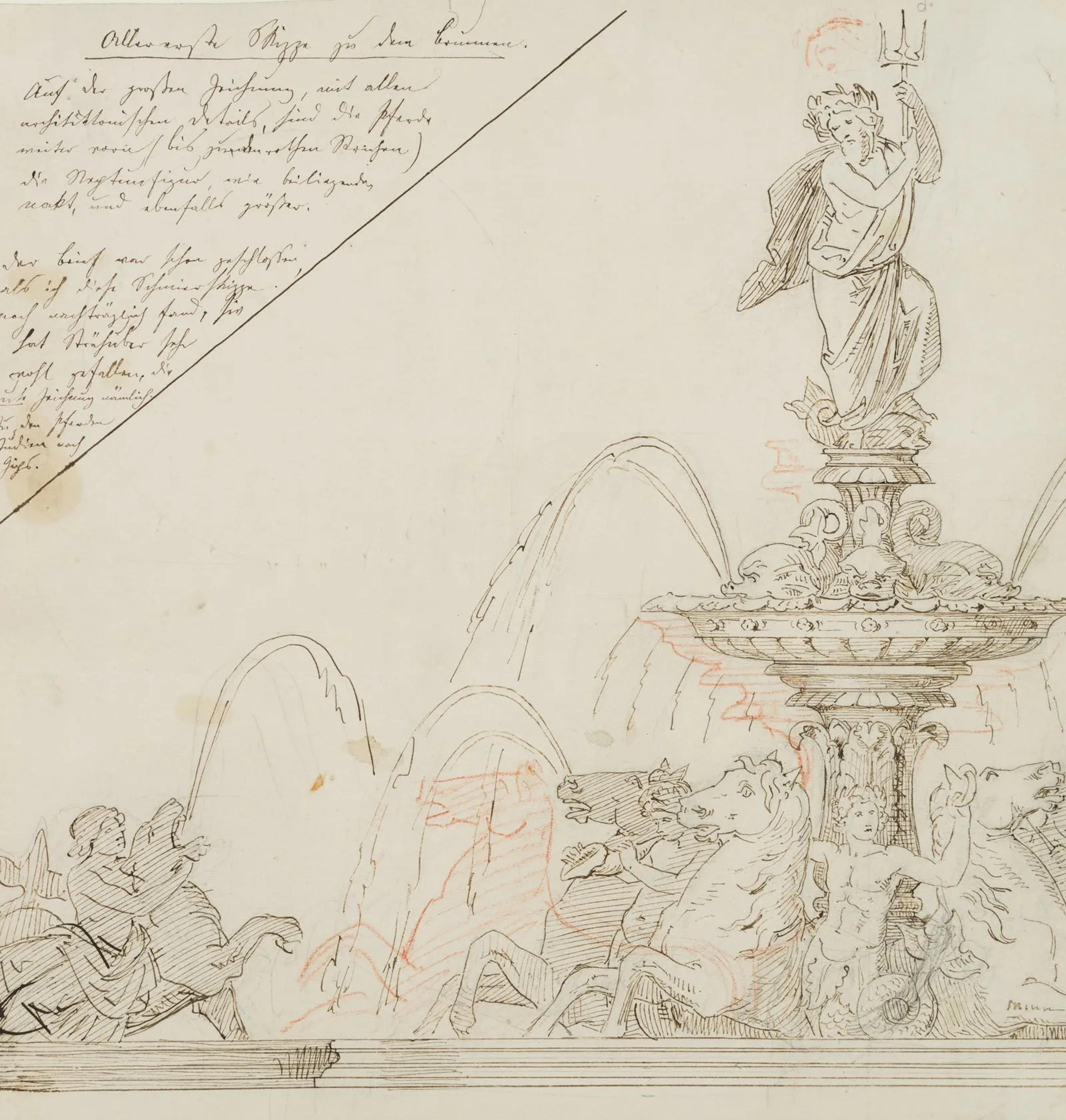 Unknown (19th century), Design for a Neptune Fountain, Indian ink