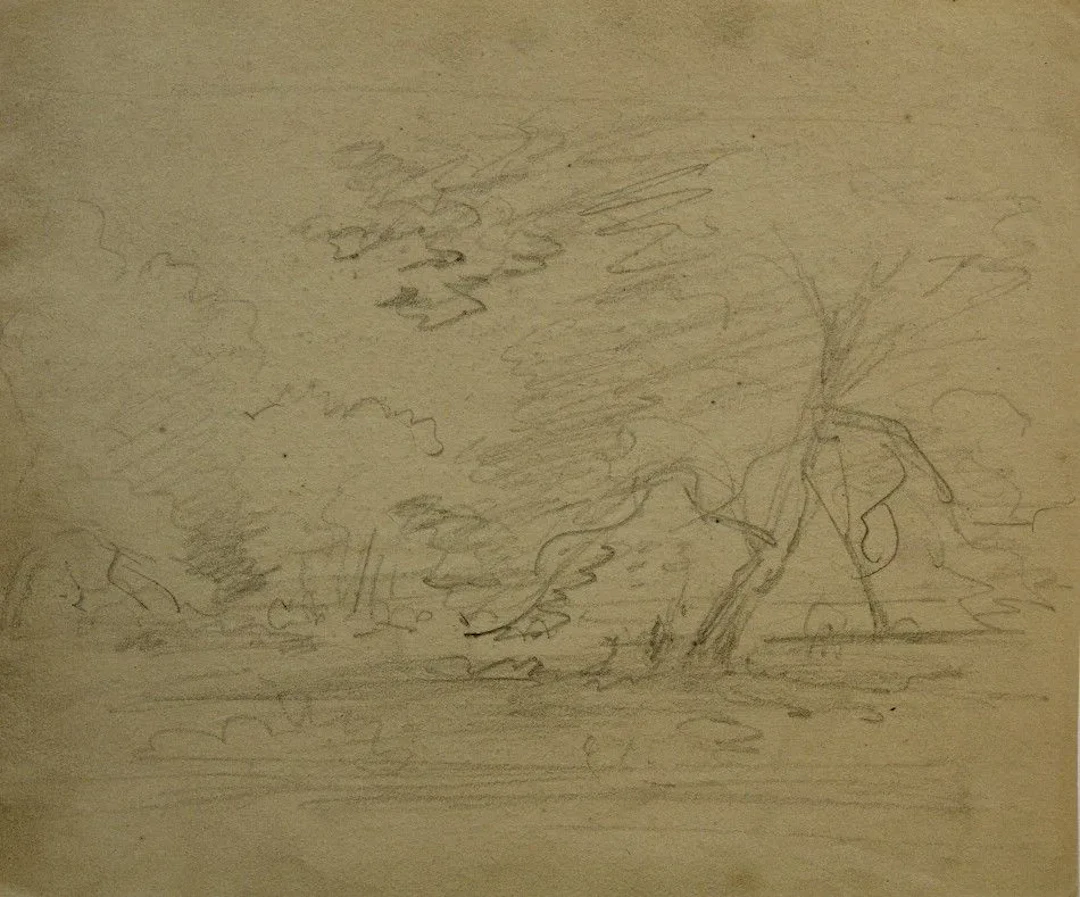 J. MAURER (1826–1887), Landscape painting, park landscape, Pencil