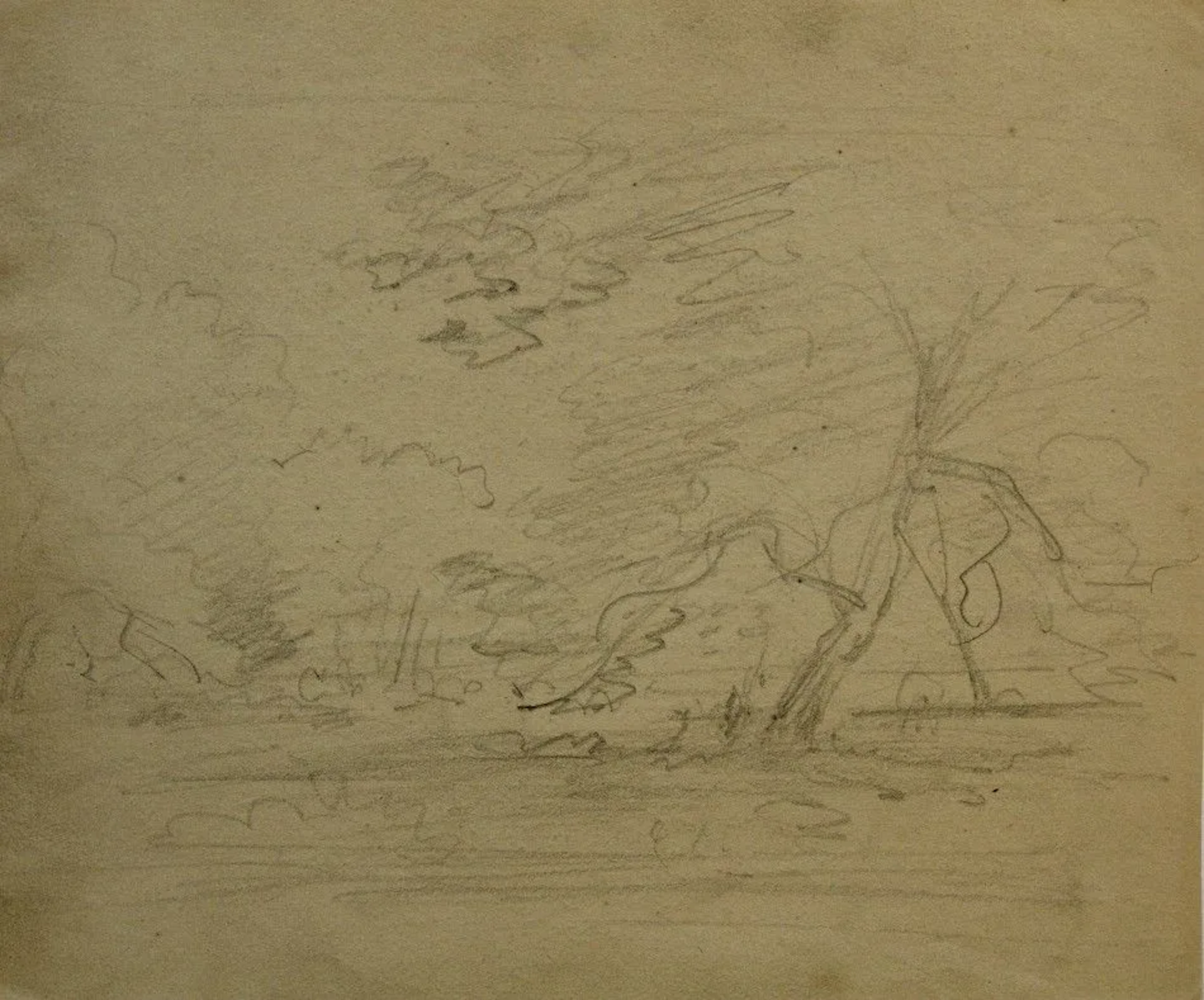 J. MAURER (1826–1887), Landscape painting, park landscape, Pencil