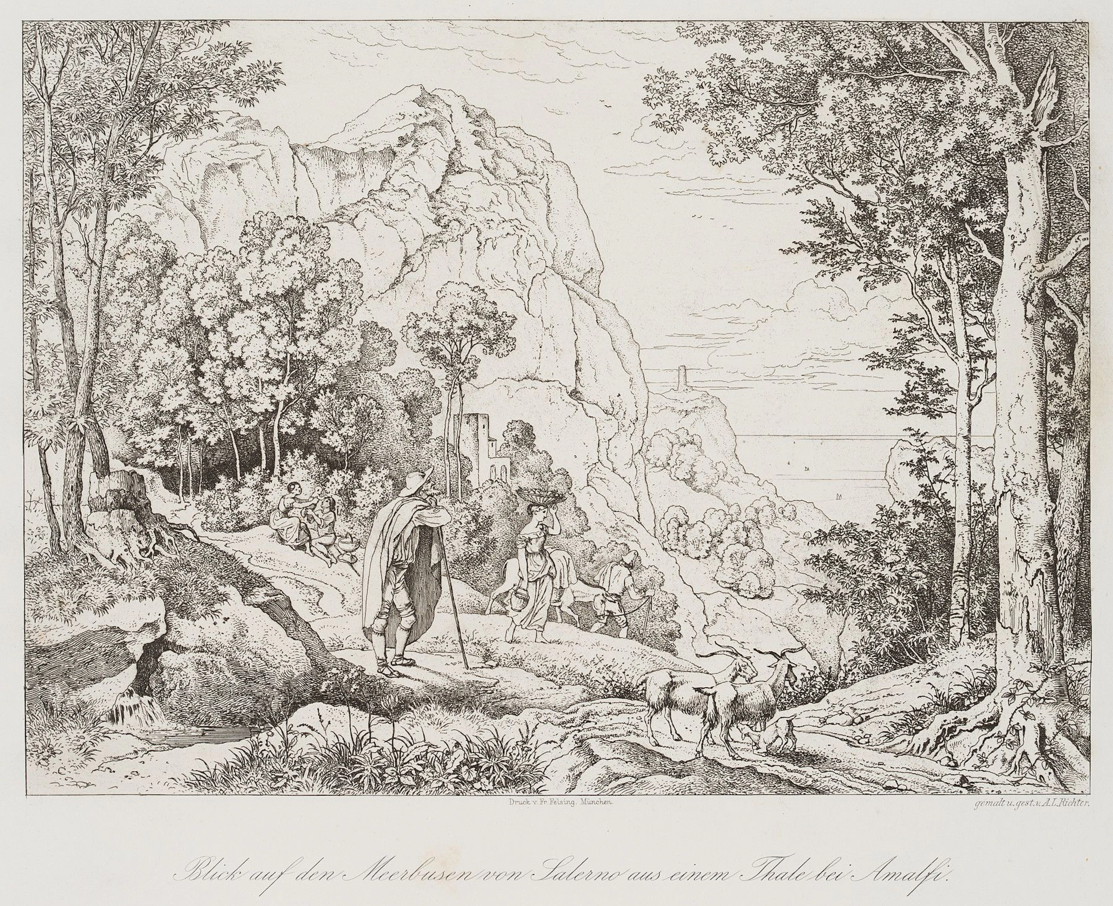 L. RICHTER (1803–1884), Valley near Amalfi, 1875, etching Ludwig Richter