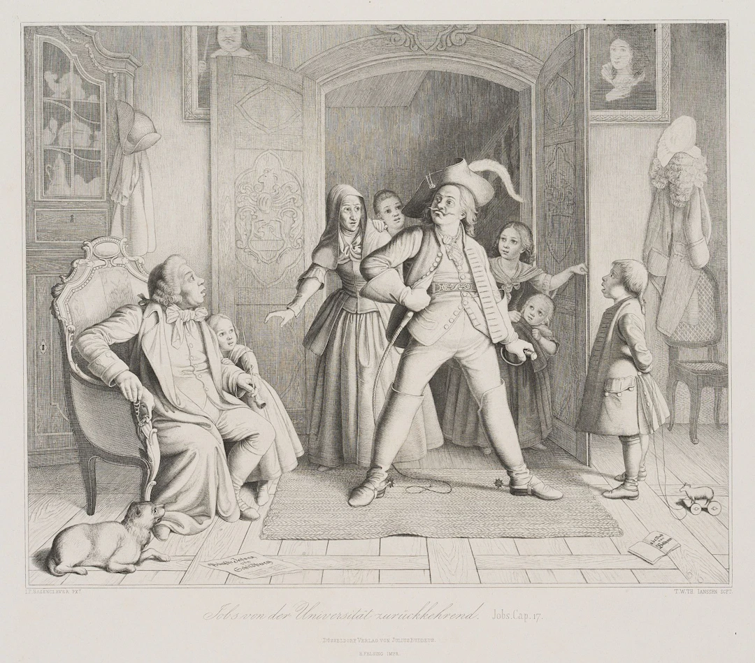 T. JANSSEN (1816-1894), Jobsiade, University, 1838, Steel engraving
