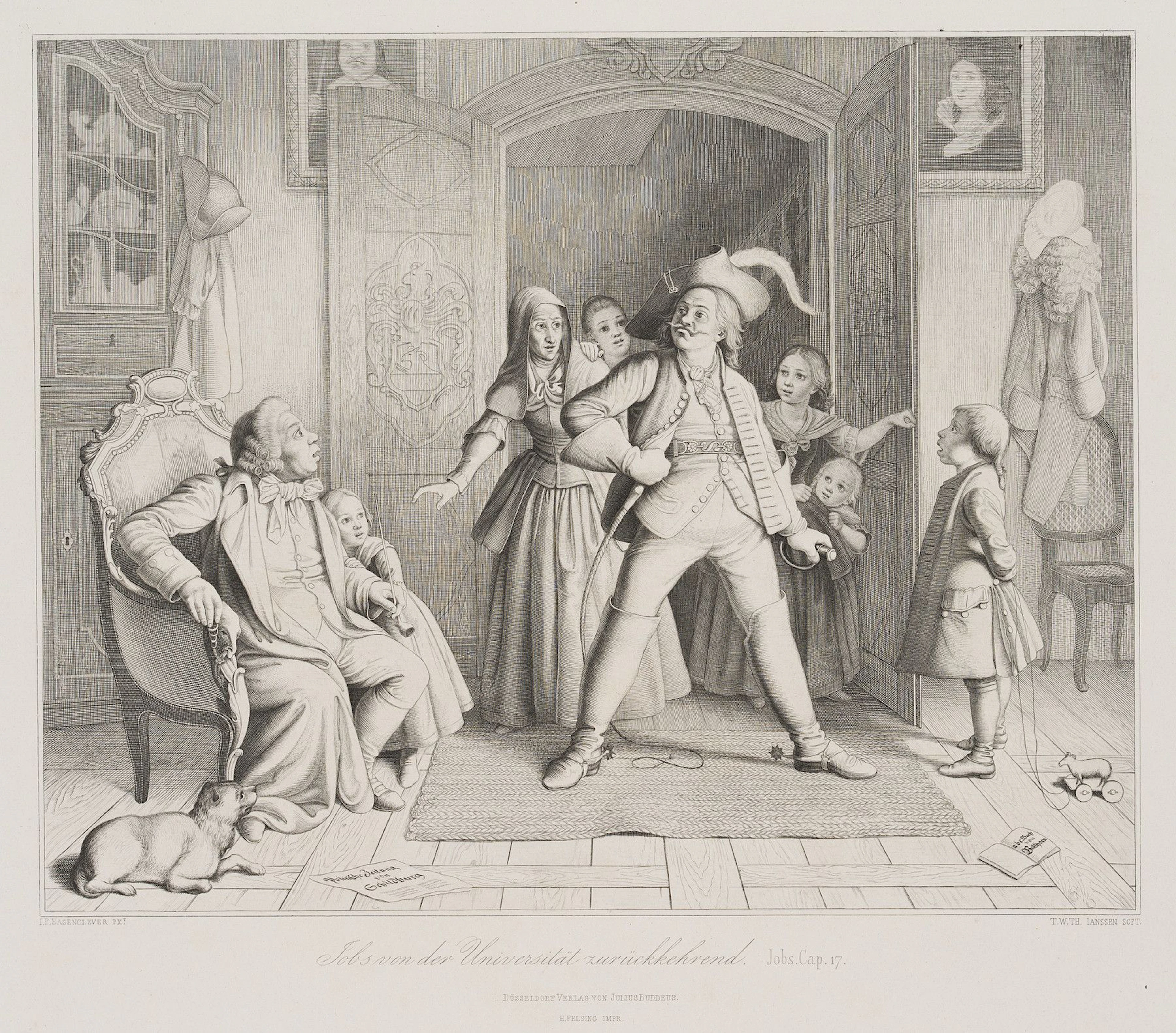 T. JANSSEN (1816-1894), Jobsiade, University, 1838, Steel engraving