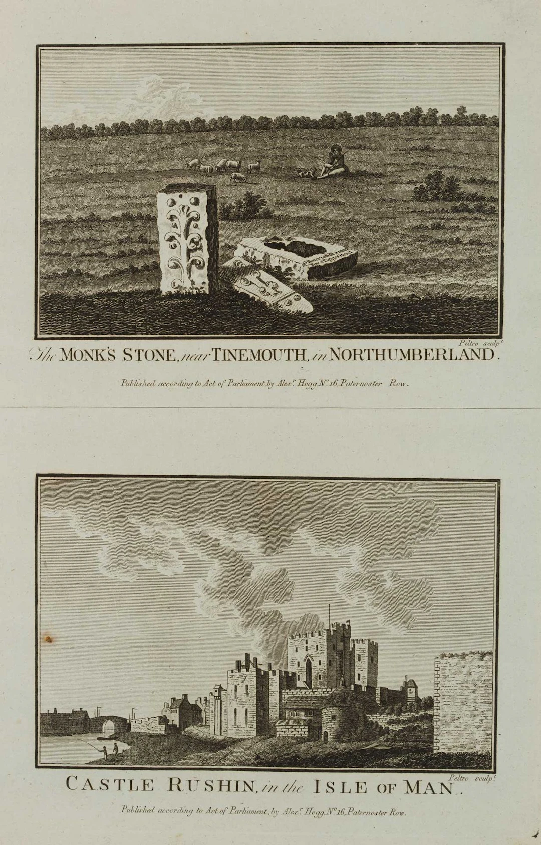 J. PELTRO (1760–1808), Castle Rushin, on the Isle of Man, Etching