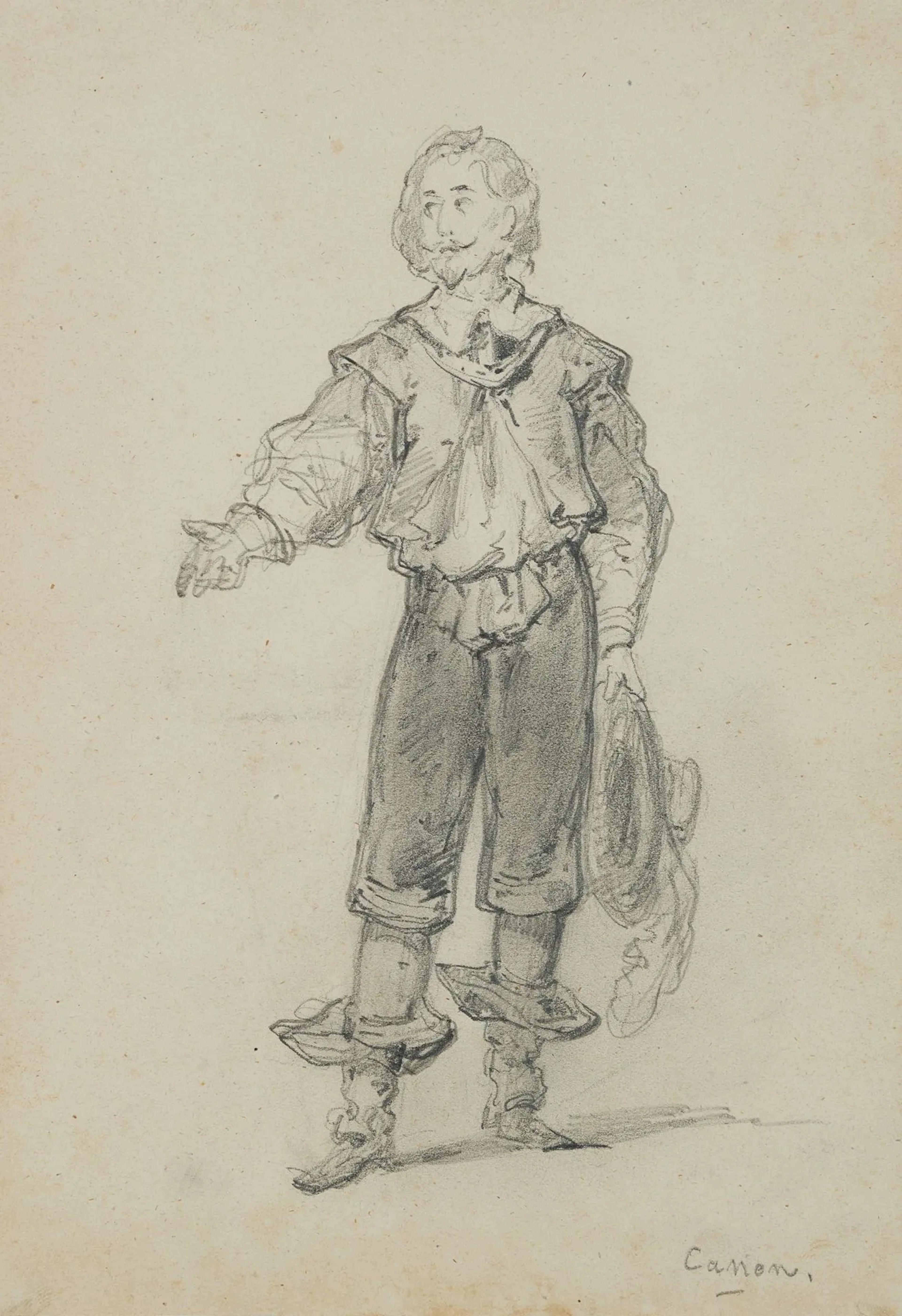 CANON (19th), A gentleman with his hat raised. Costume study, pencil