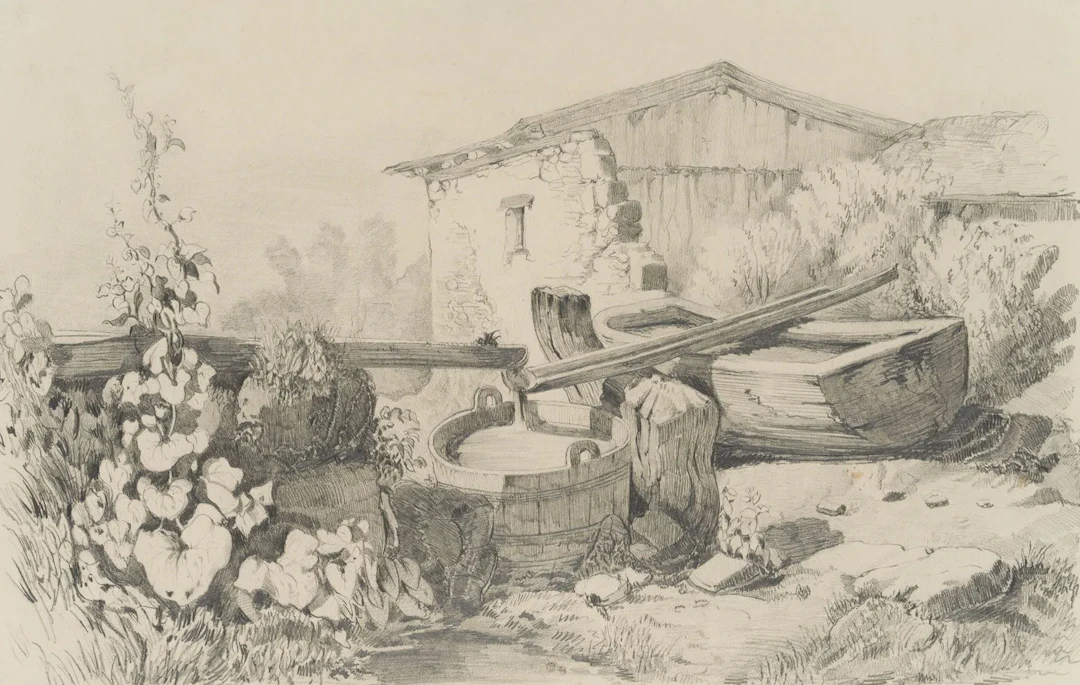 F. HOHE (1802-1870), The cattle trough, Pencil Friedrich Hohe (1802