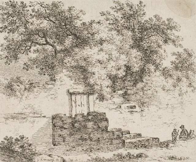 J. PRIMAVESI (*1774), Artist at an Overgrown Ruin, Etching Johann