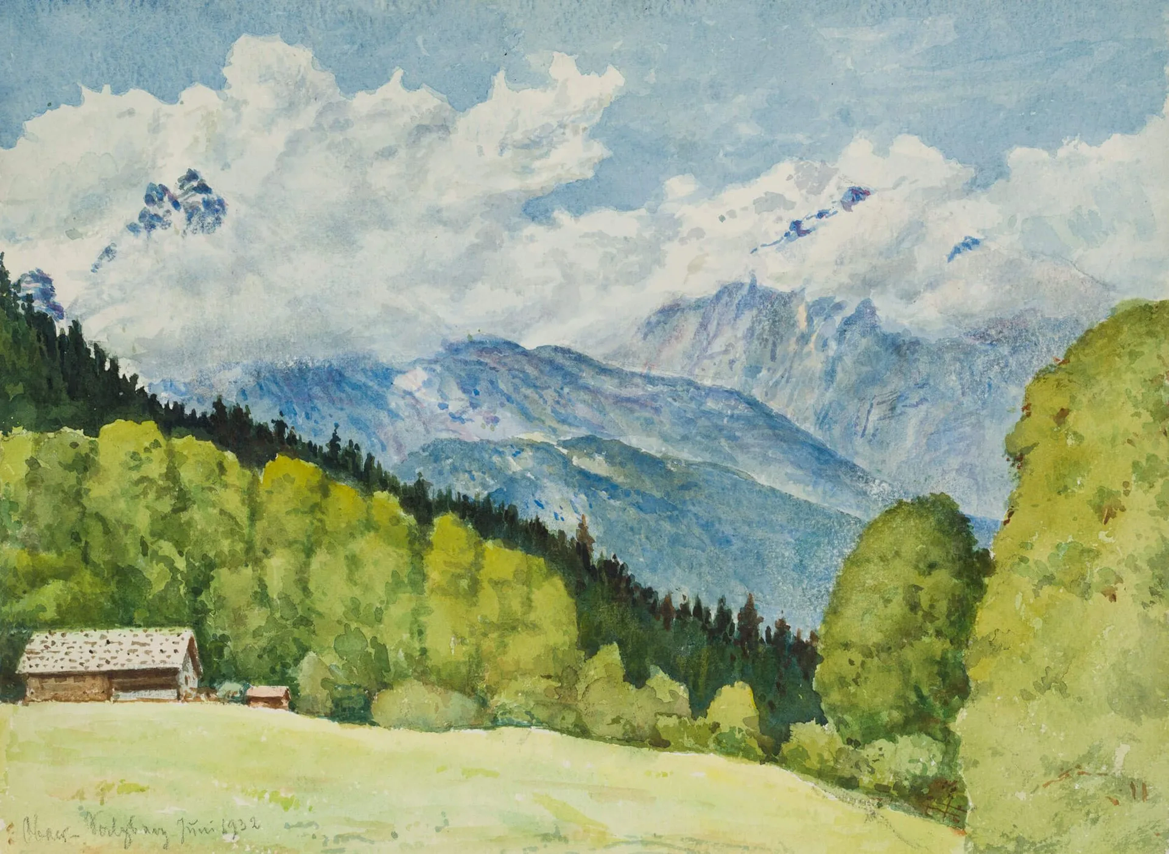 E. FÜRSTENAU (*1862), The Watzmann. Alpine landscape, 1932, Watercolor