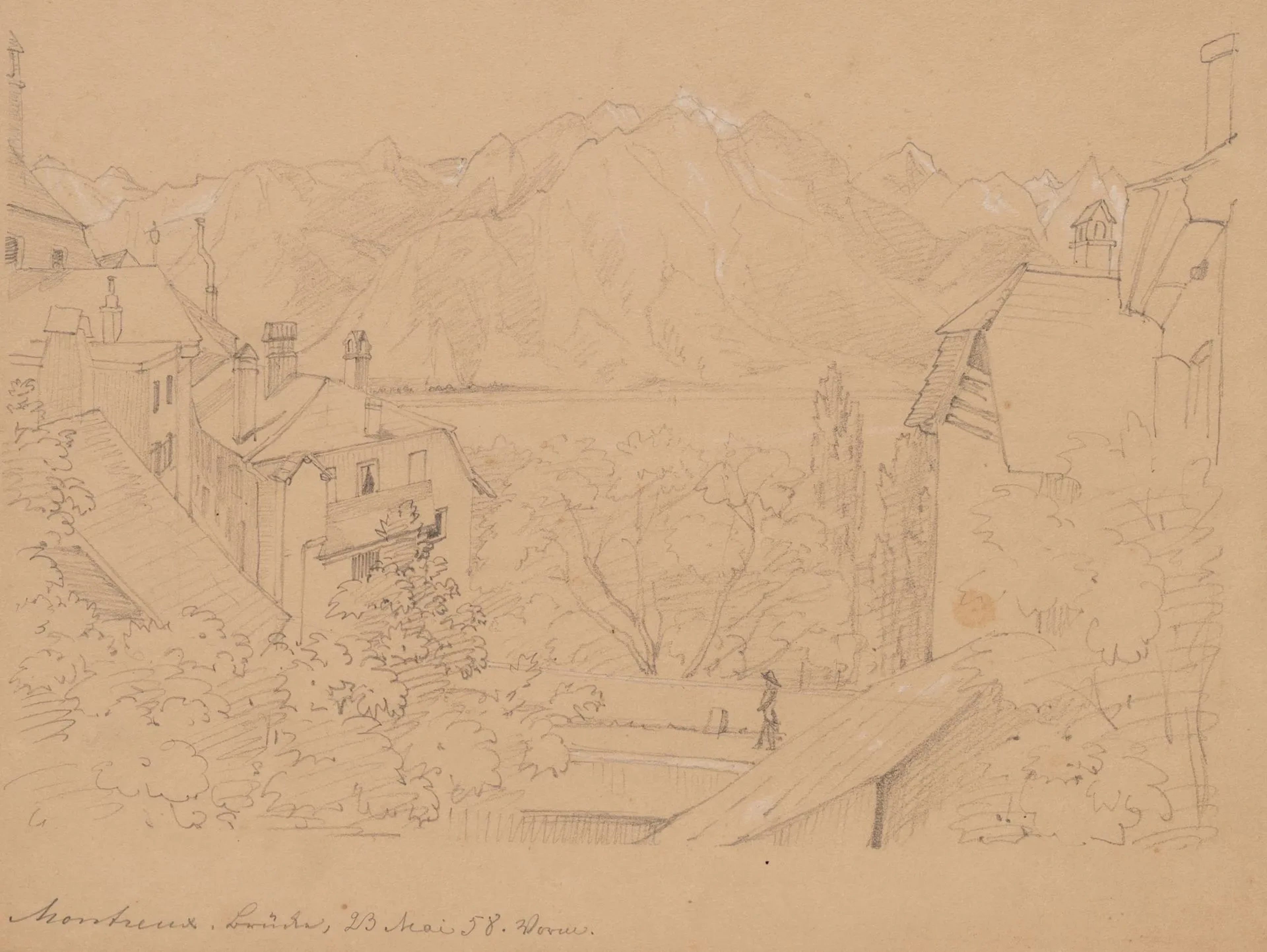 Unknown (19th), Montreux on Lake Geneva, 1858, Pencil Unknown (19th
