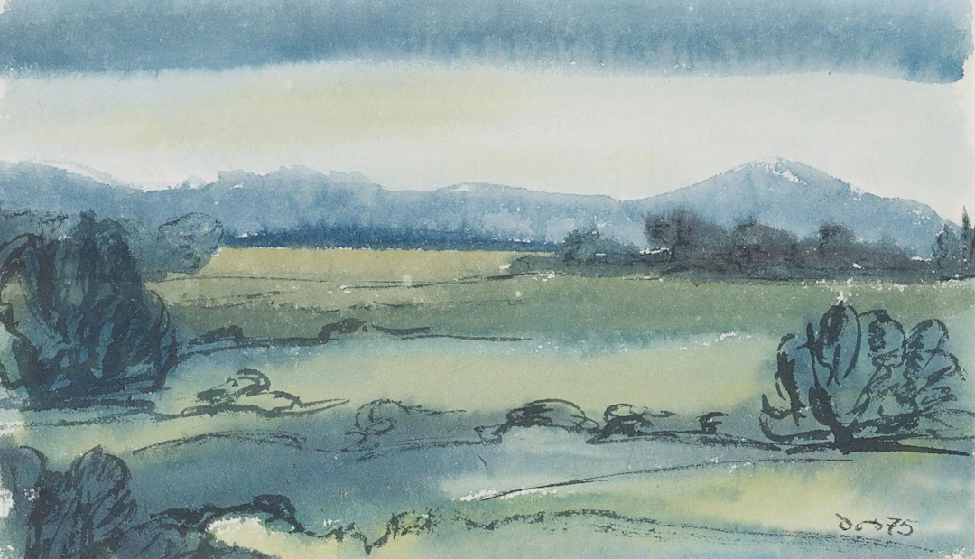 Unknown (20th), American landscape, 1975, Watercolor Unknown (20th