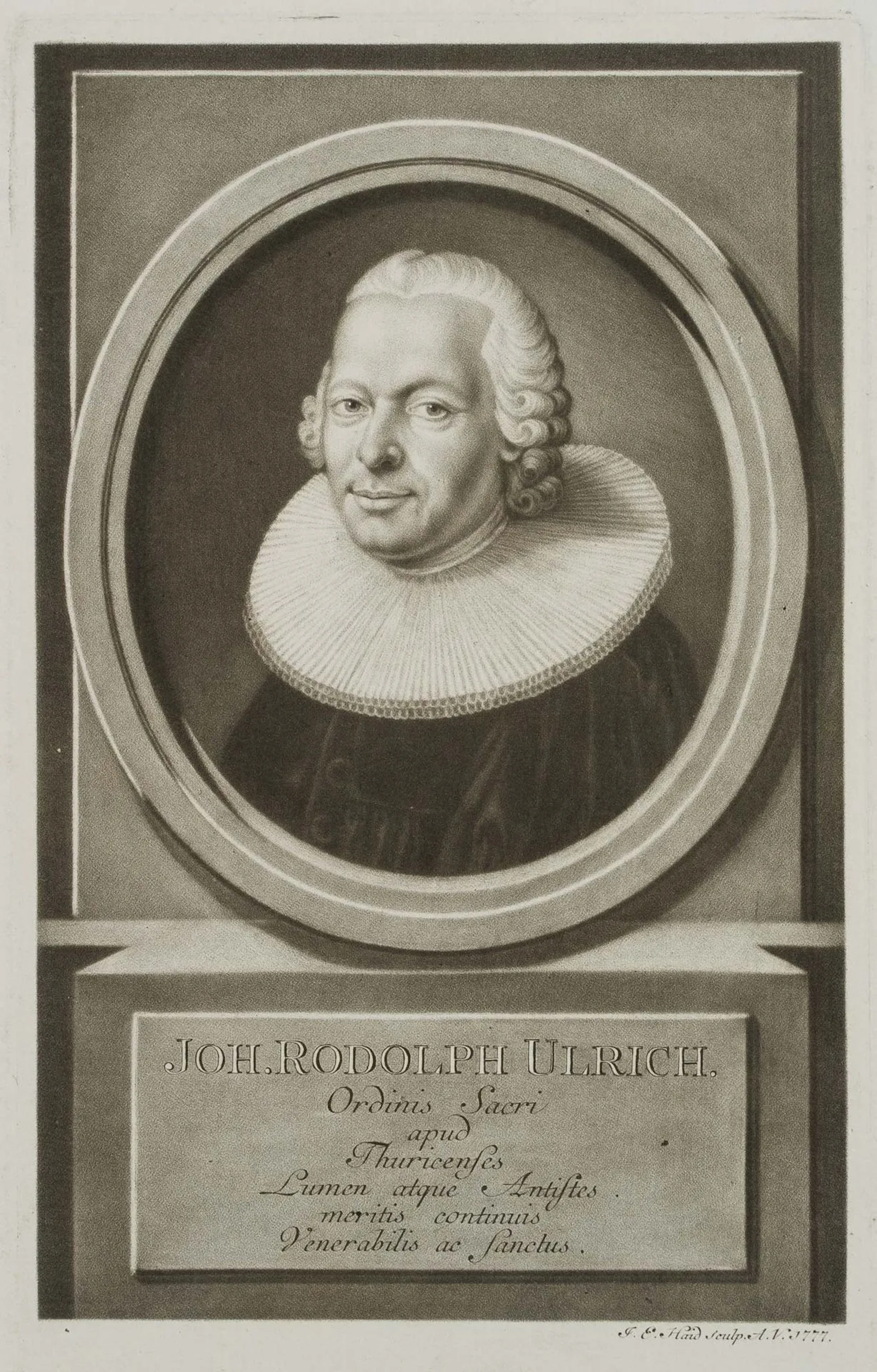 J. HAID (1737–1809), Johann Rudolf Ulrich, 1777, mezzotint Johann