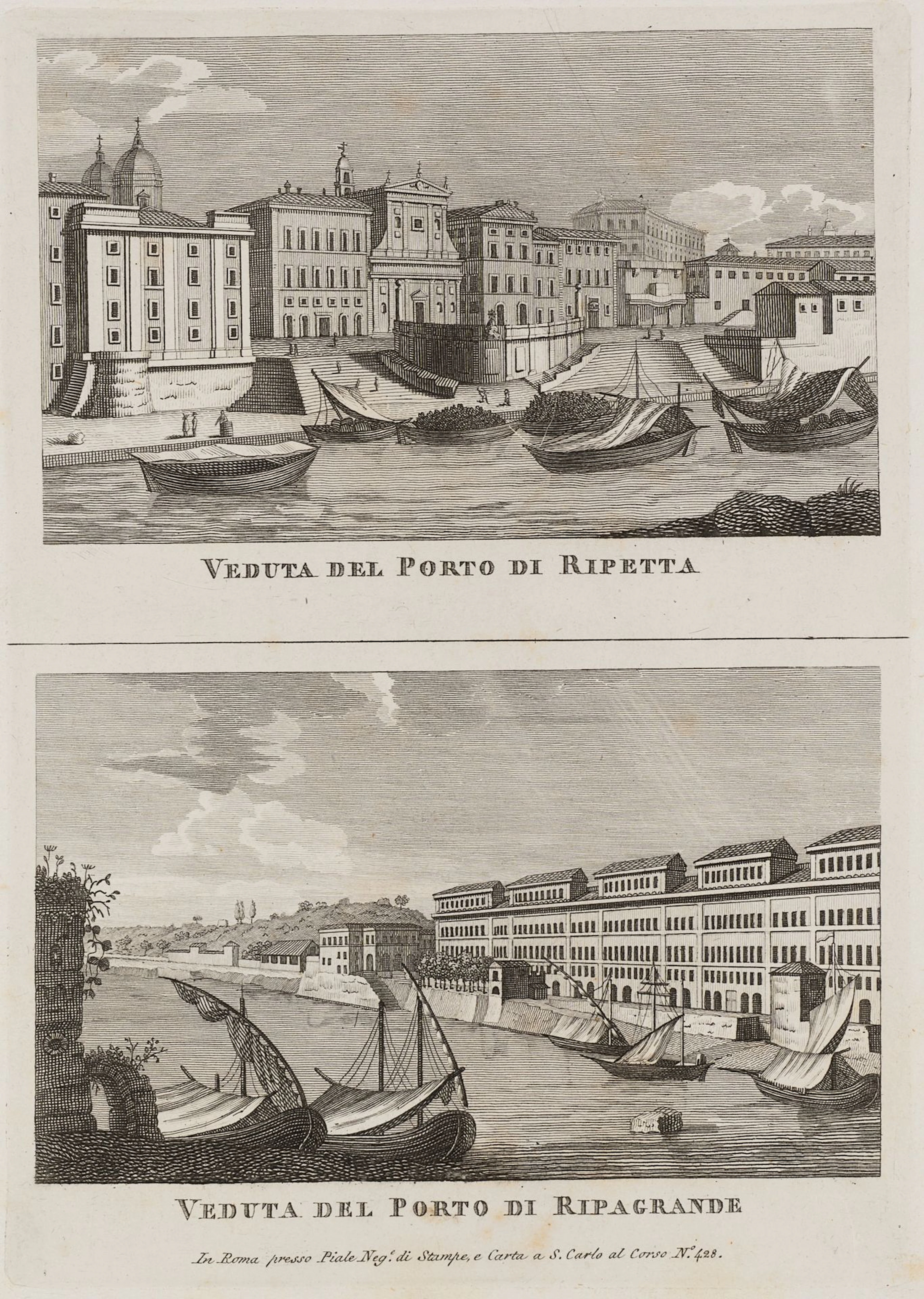 Unknown (19th), Port of Ripetta. Port of Ripa Grande, Copper engraving