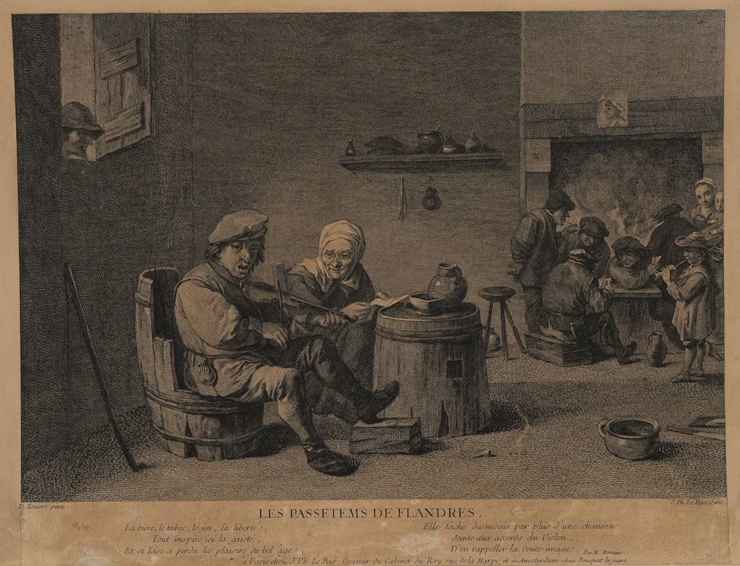 J. BAS (*1707) after TENIERS (*1610), Flemish Pastimes, Etching Jacques-Philippe
