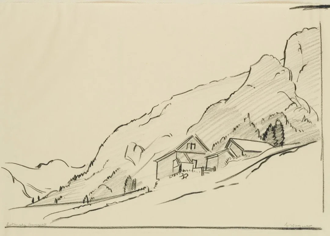 H. WAGNER (1885–1949), A Farmstead on the Hillside, Chalk Hans Wagner