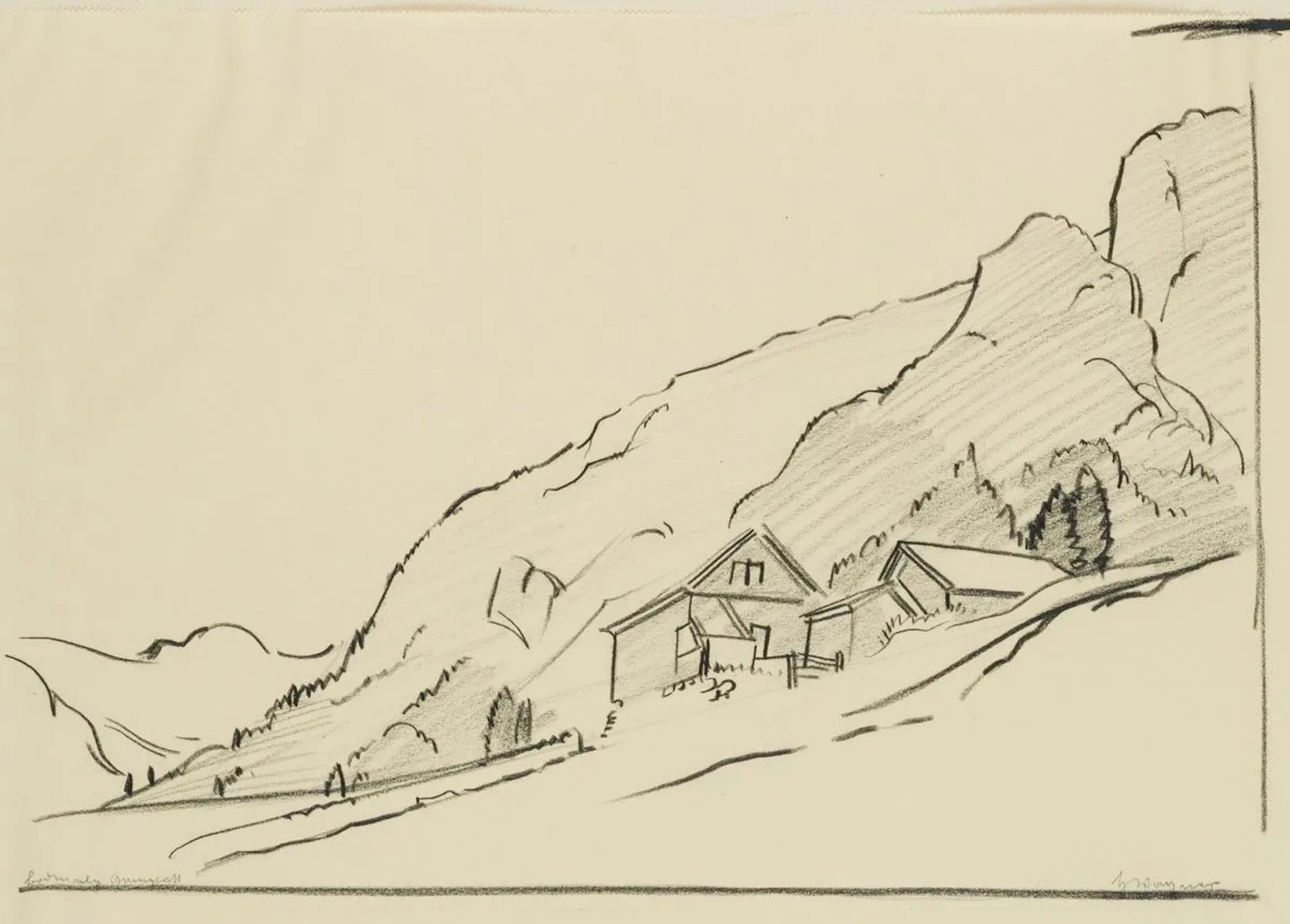 H. WAGNER (1885–1949), A Farmstead on the Hillside, Chalk Hans Wagner