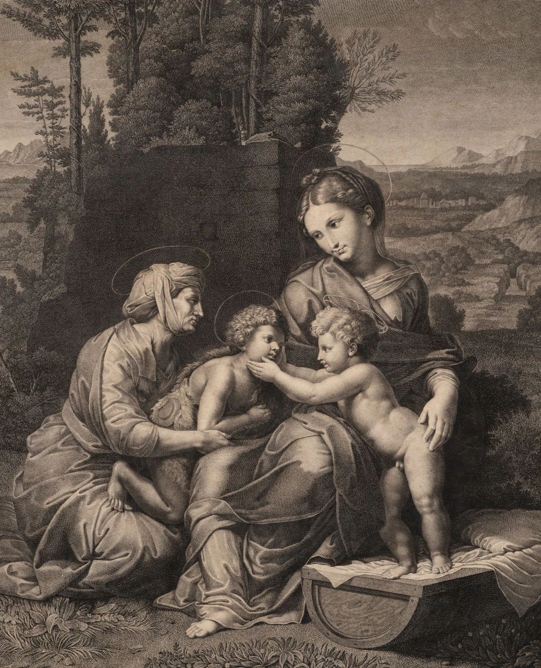 After RAFFAEL (*1483), The Holy Family with St. Elizabeth, copper