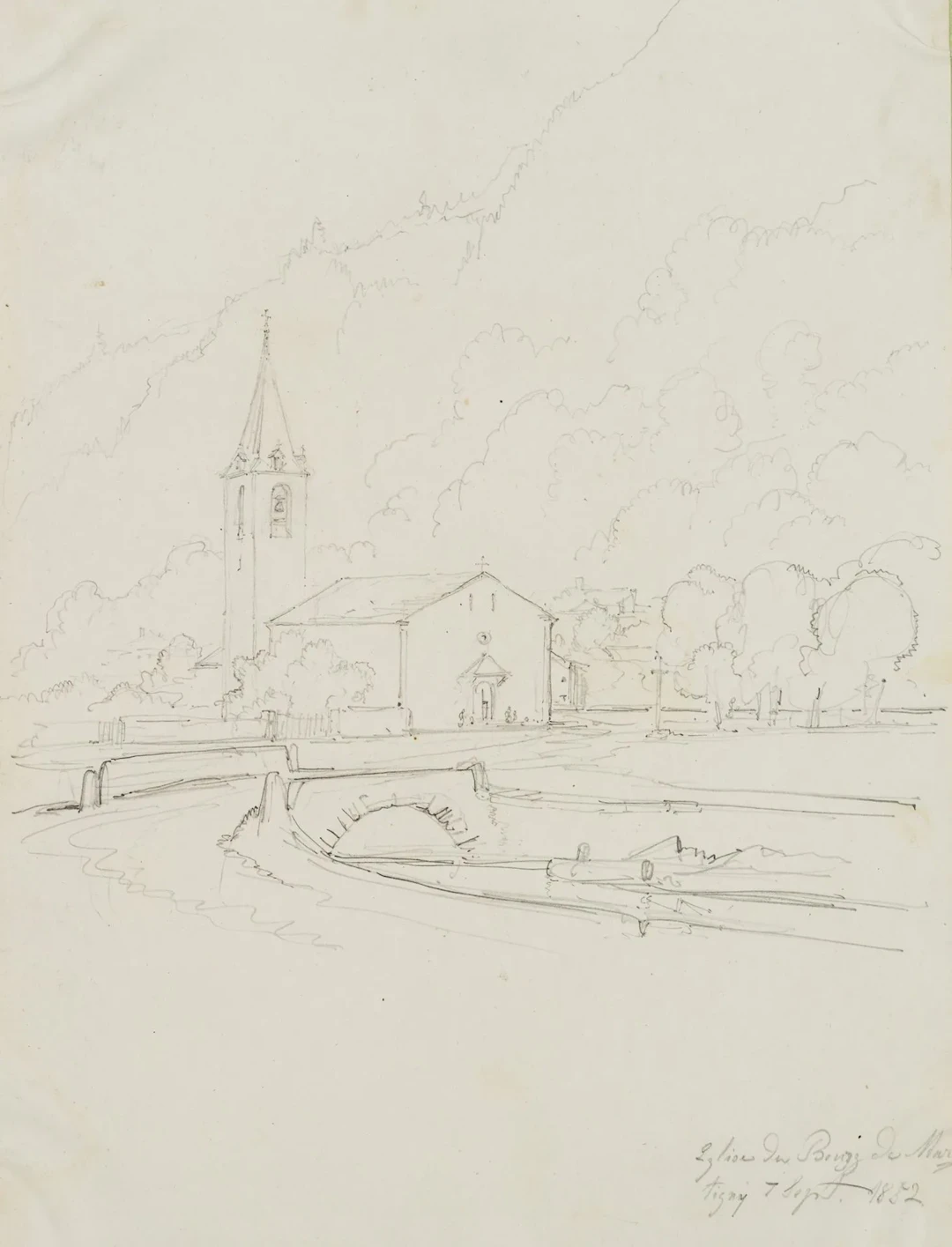 E. BRETENIÈRES (*1804), Church in Martigny-Bourg, Switzerland, 1852
