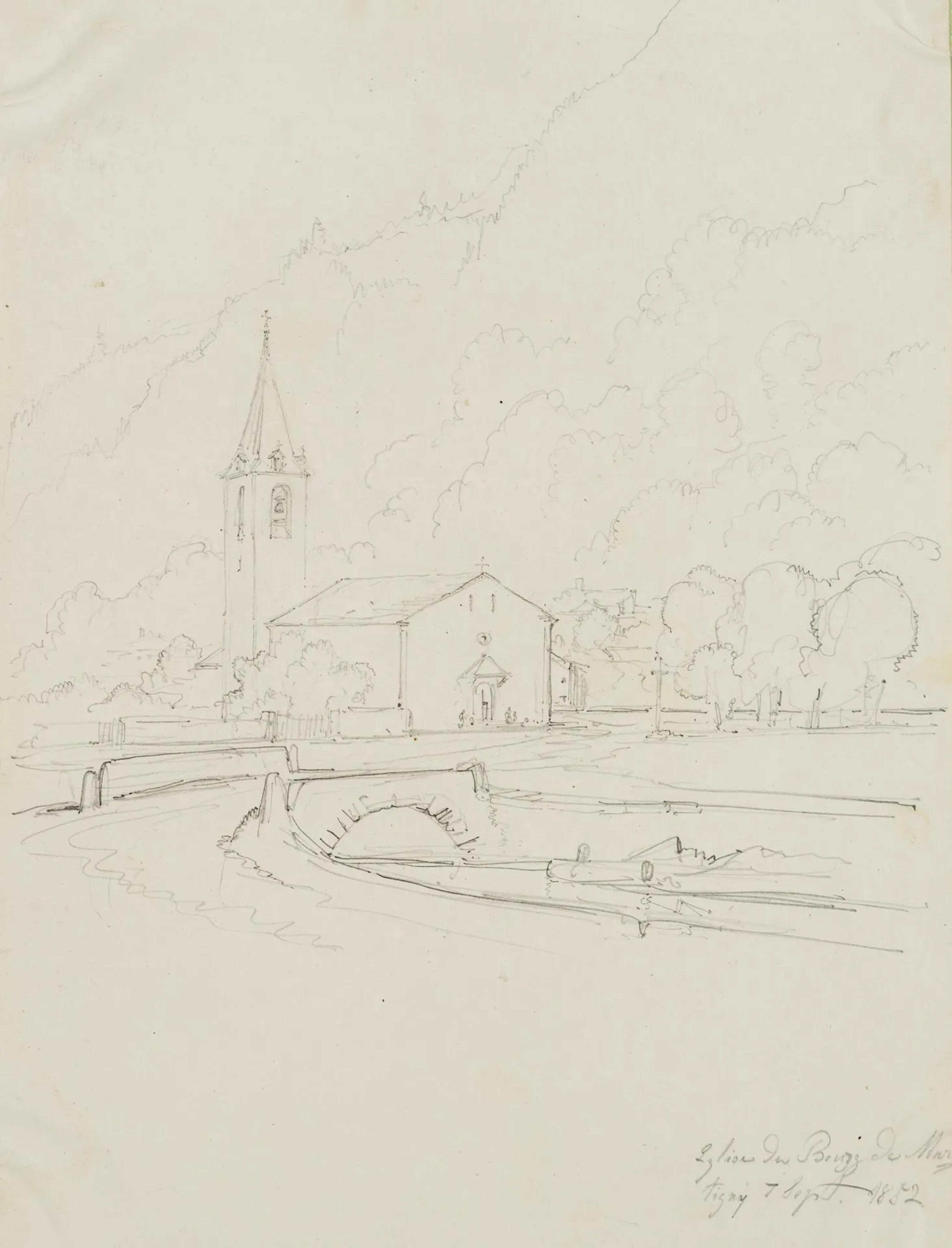 E. BRETENIÈRES (*1804), Church in Martigny-Bourg, Switzerland, 1852