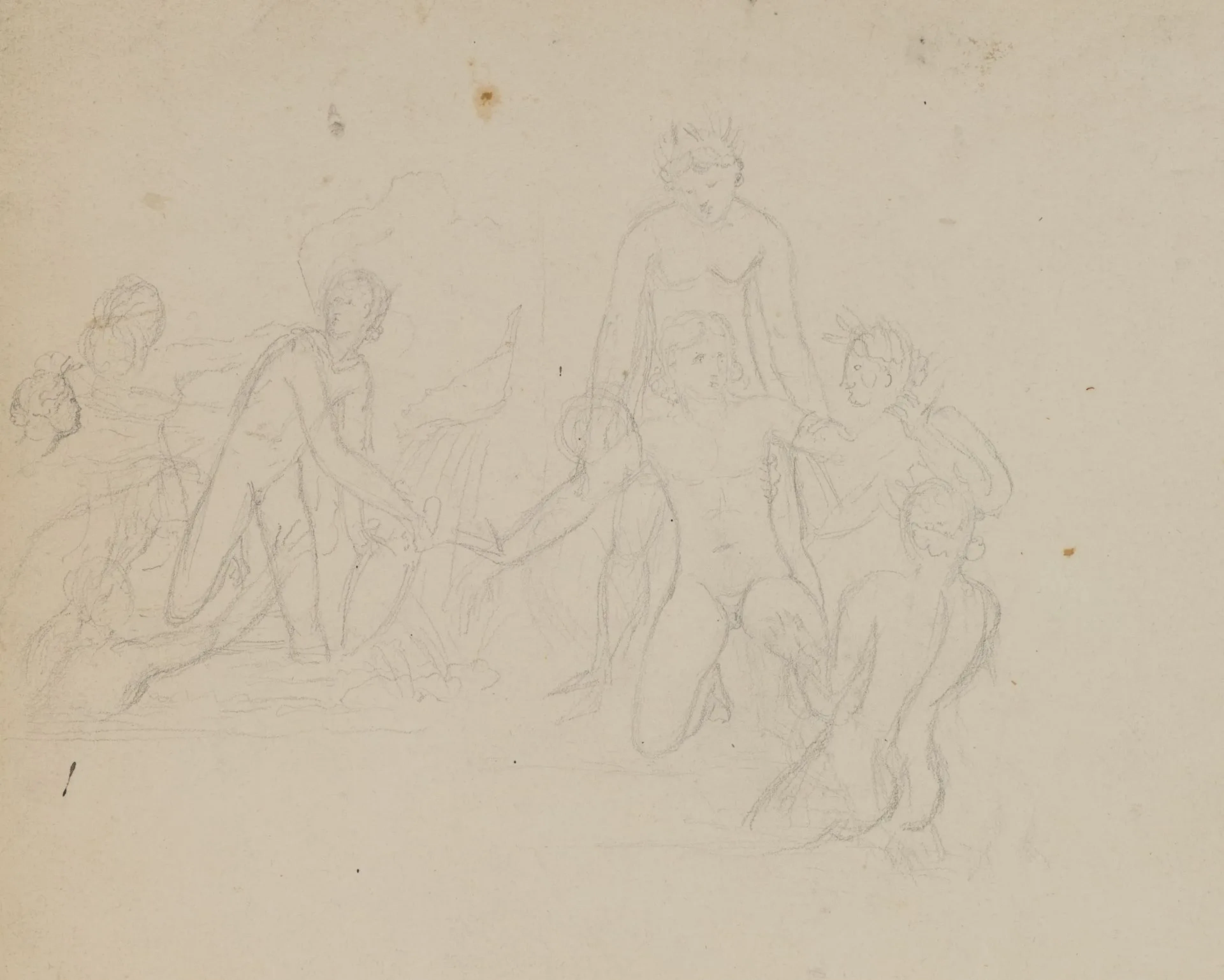 A. VIOLLET-LE-DUC (*1817), Group of figures bathing. Sketch, Pencil