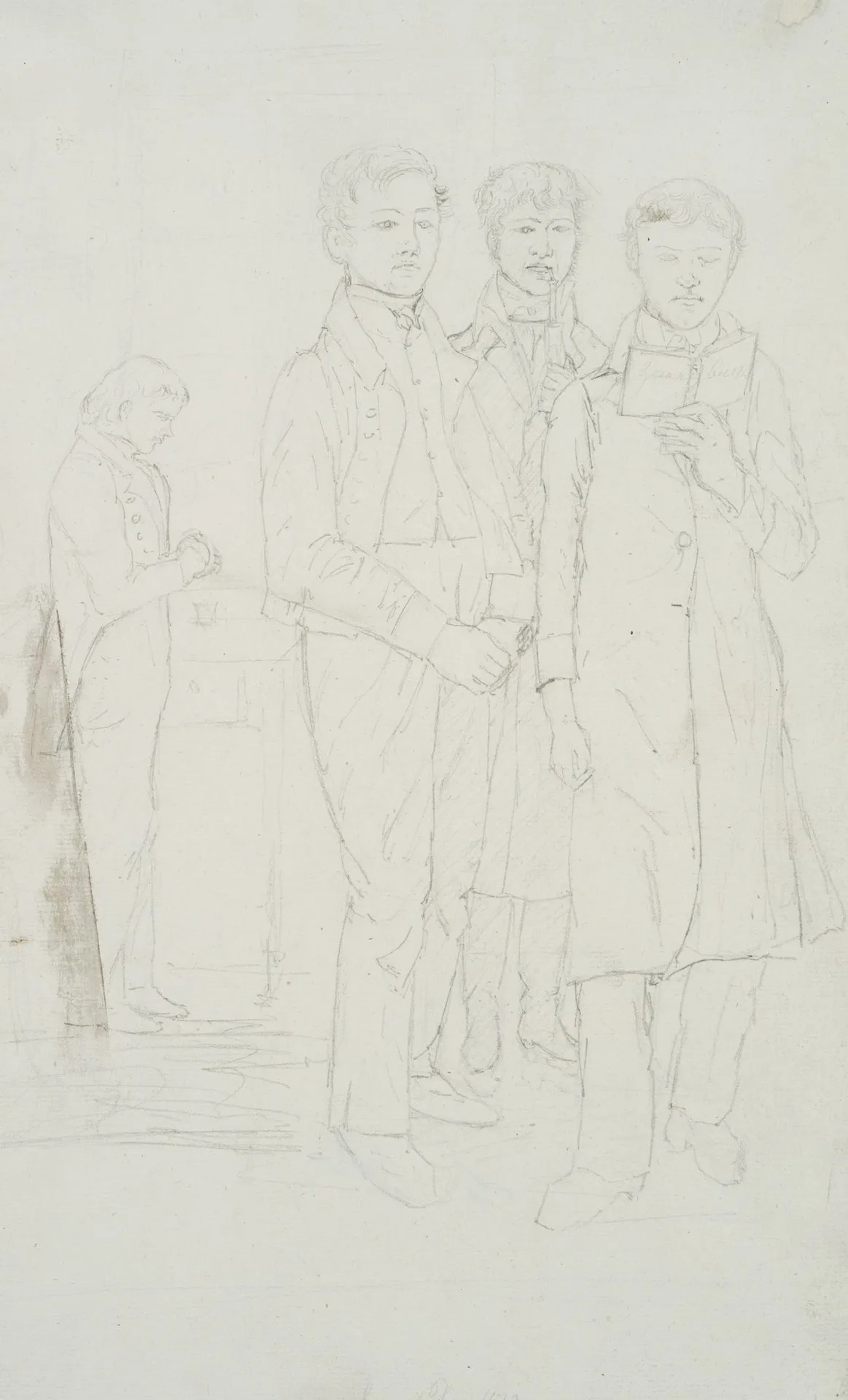 J. SCHAFFROTH (*1765) attributed, Four Young Men, 1822, Pencil Johannes