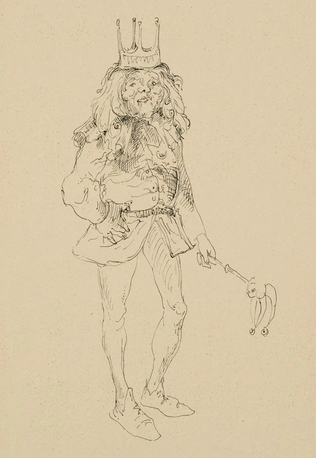 Unknown (20th), Depiction of a court jester, Indian ink Unknown (20th