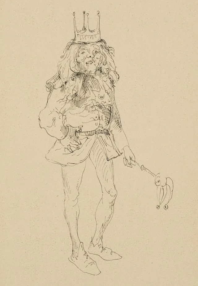 Unknown (20th), Depiction of a court jester, Indian ink Unknown (20th
