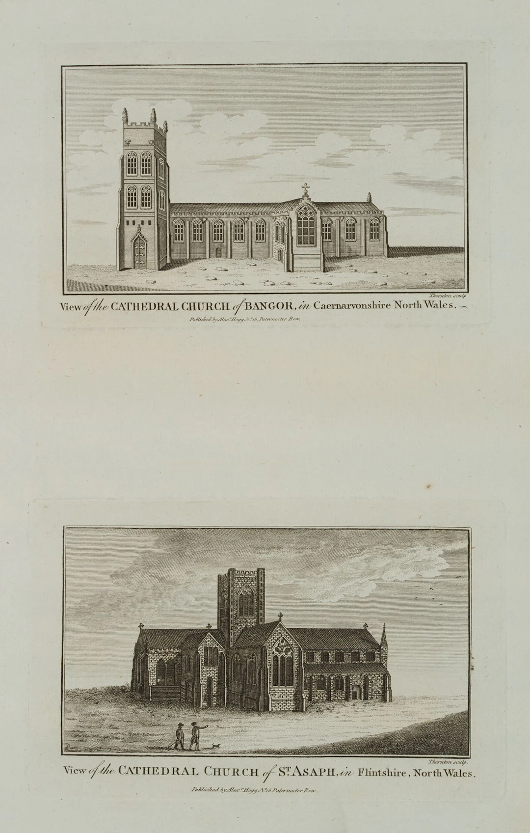 THORNTON (18th century), Bangor Cathedral, North Wales, Etching Thornton
