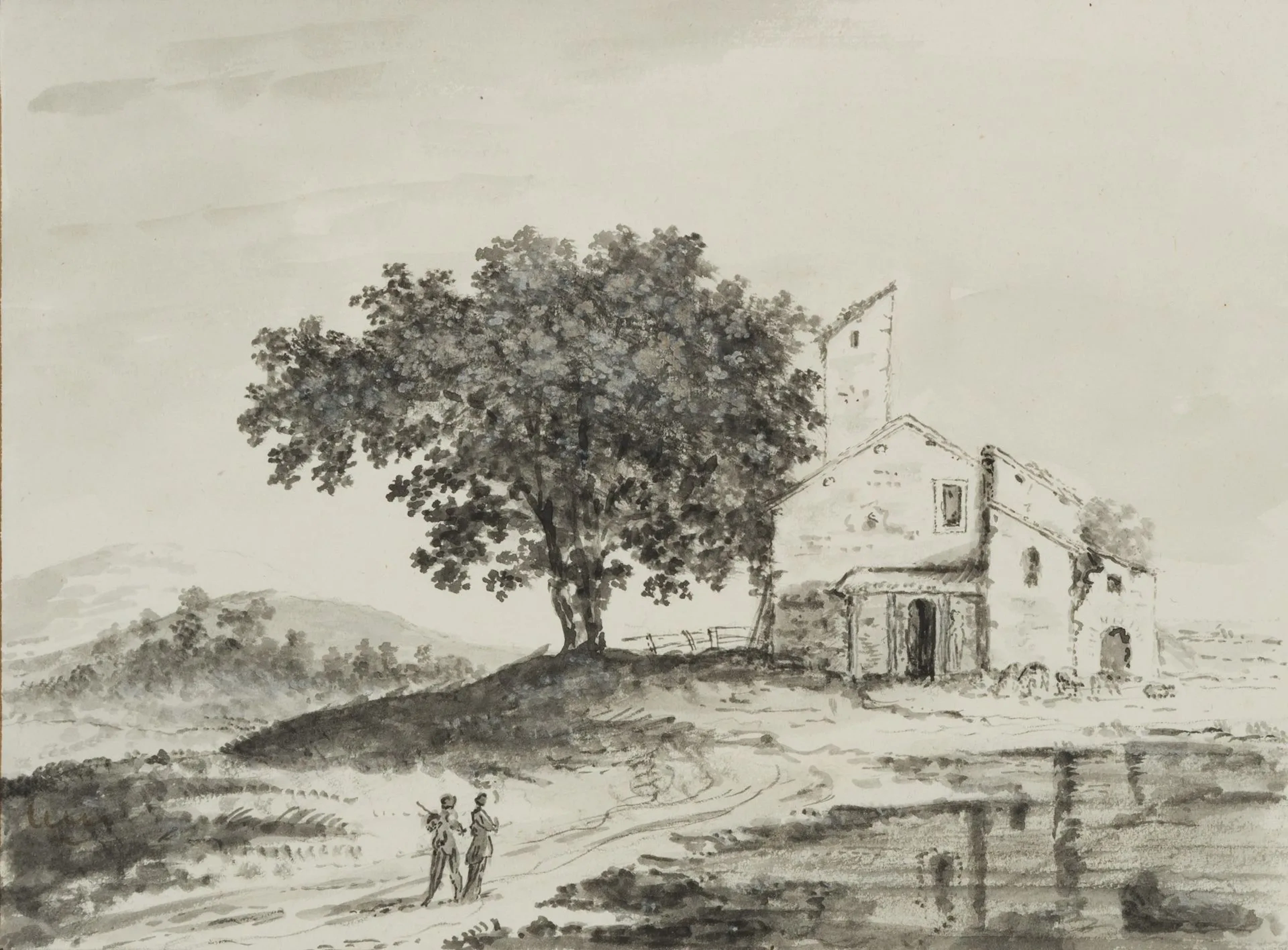 K. HOOG (19th century), Landscape with an Old Farmhouse, 1822, brush