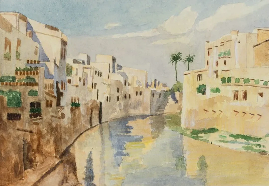 Unknown (19th century), A Moroccan oasis town on the river, around