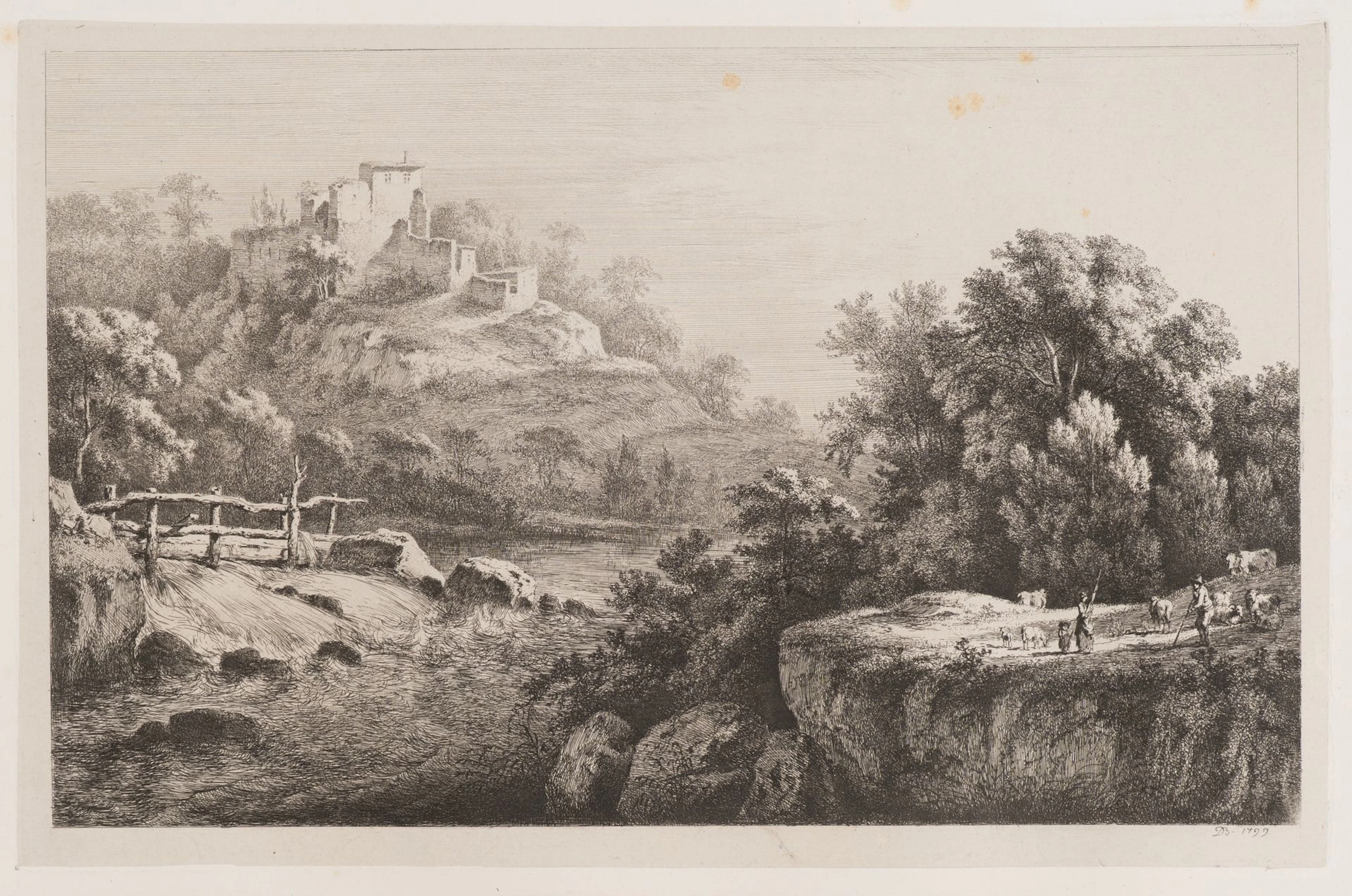 J. BOISSIEU (1736–1810), River Landscape with Castle Ruins, 1799