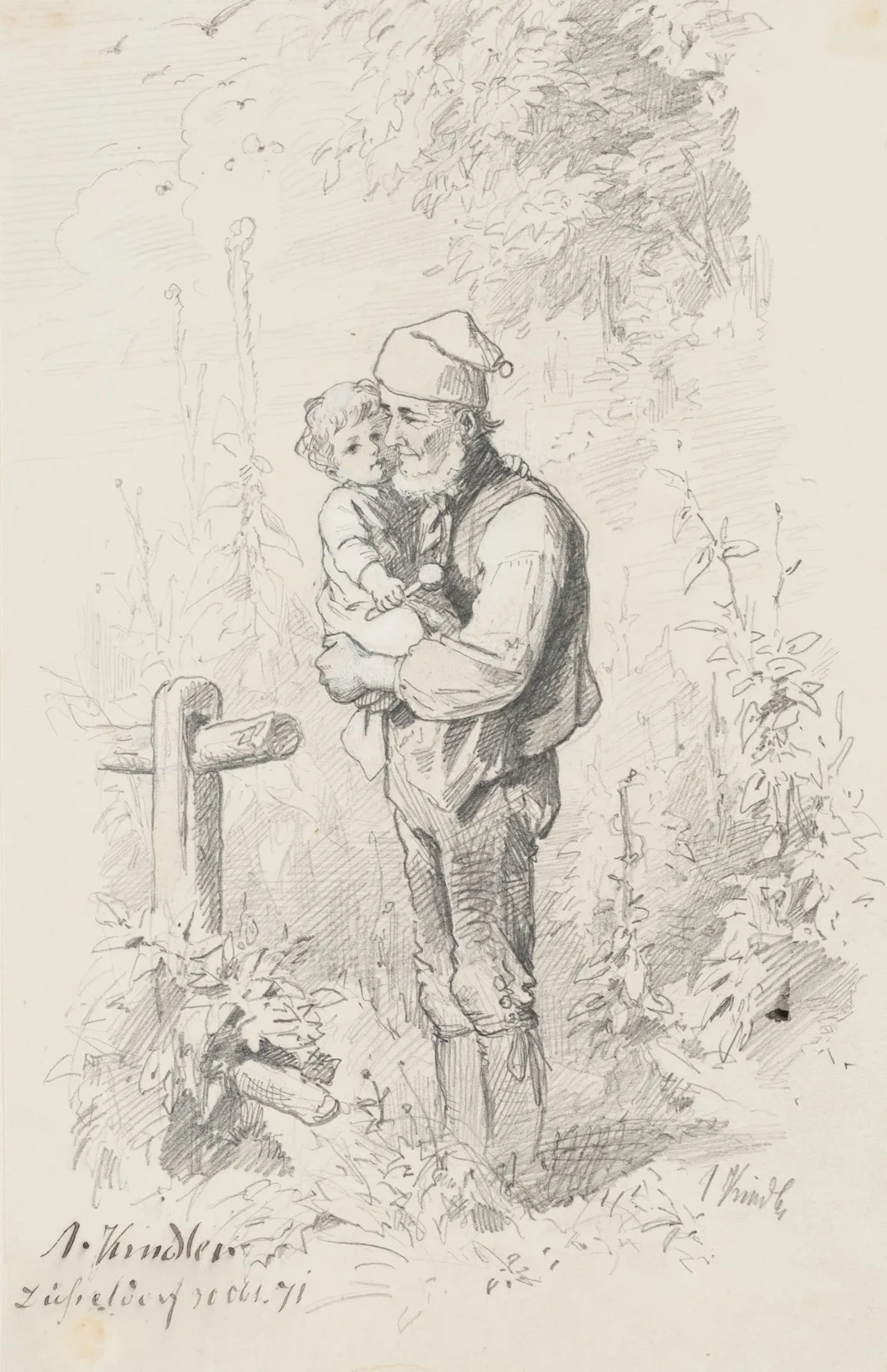 A. KINDLER (1833–1876), The Grandfather Is Taking His Grandson for