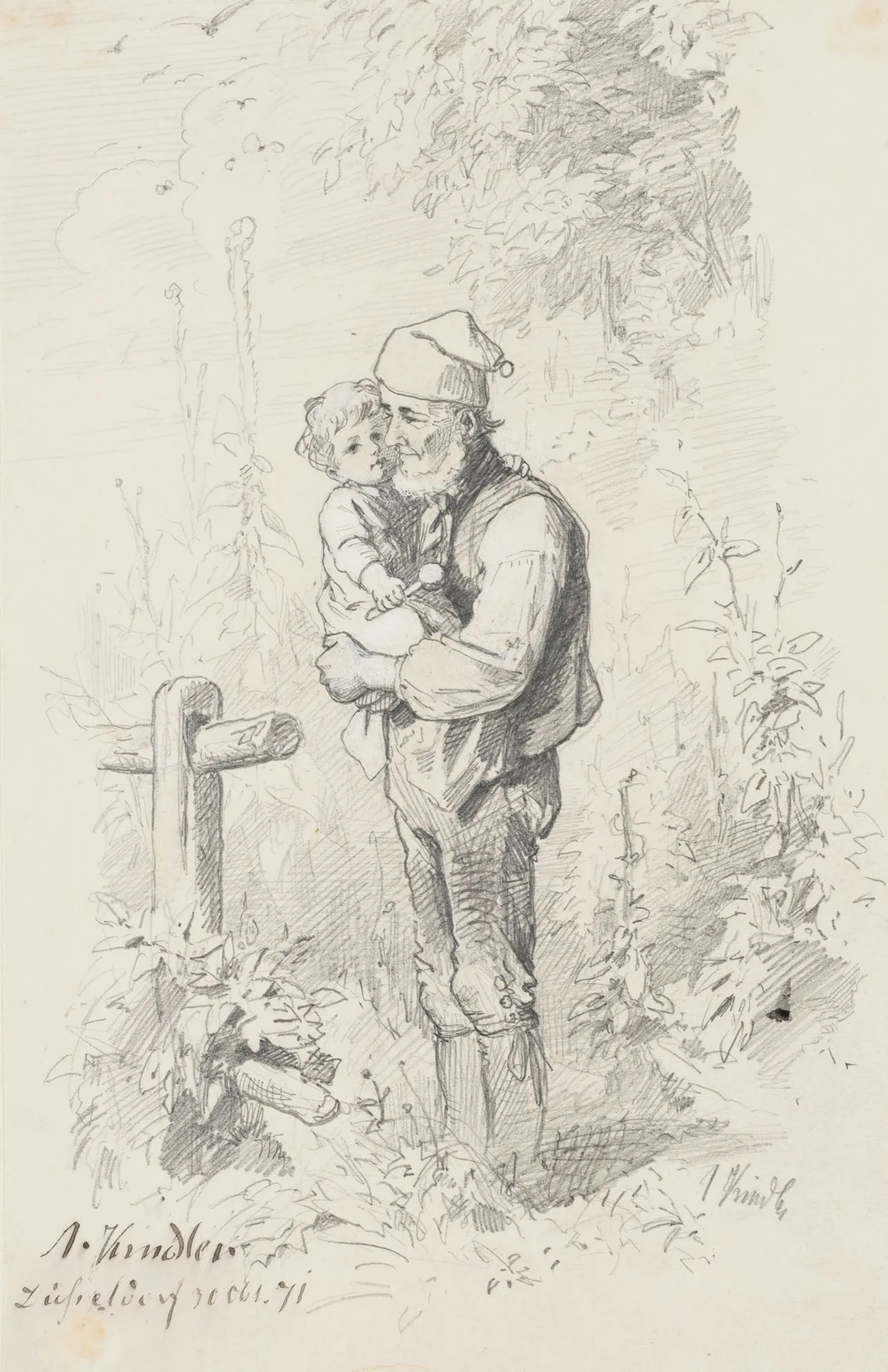 A. KINDLER (1833–1876), The Grandfather Is Taking His Grandson for