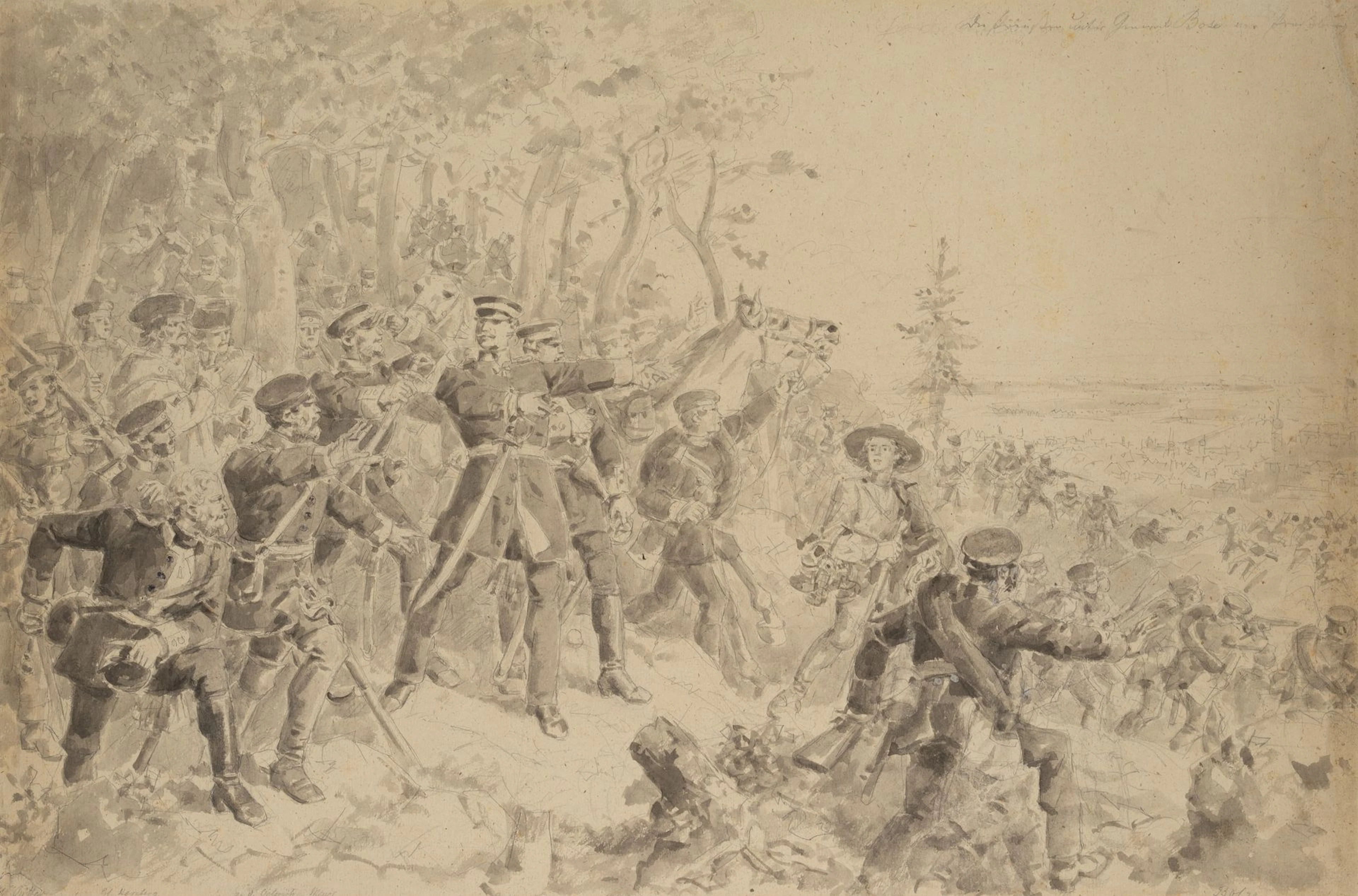 Unknown (19th century), Prussian soldiers. Attack, Watercolor Unknown