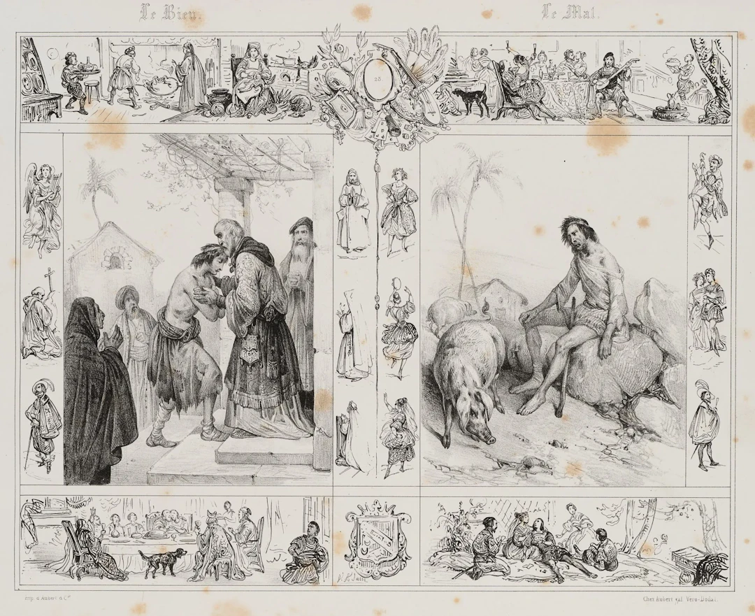 V. ADAM (1801–1866), Composition of scenes featuring figures, Lithography