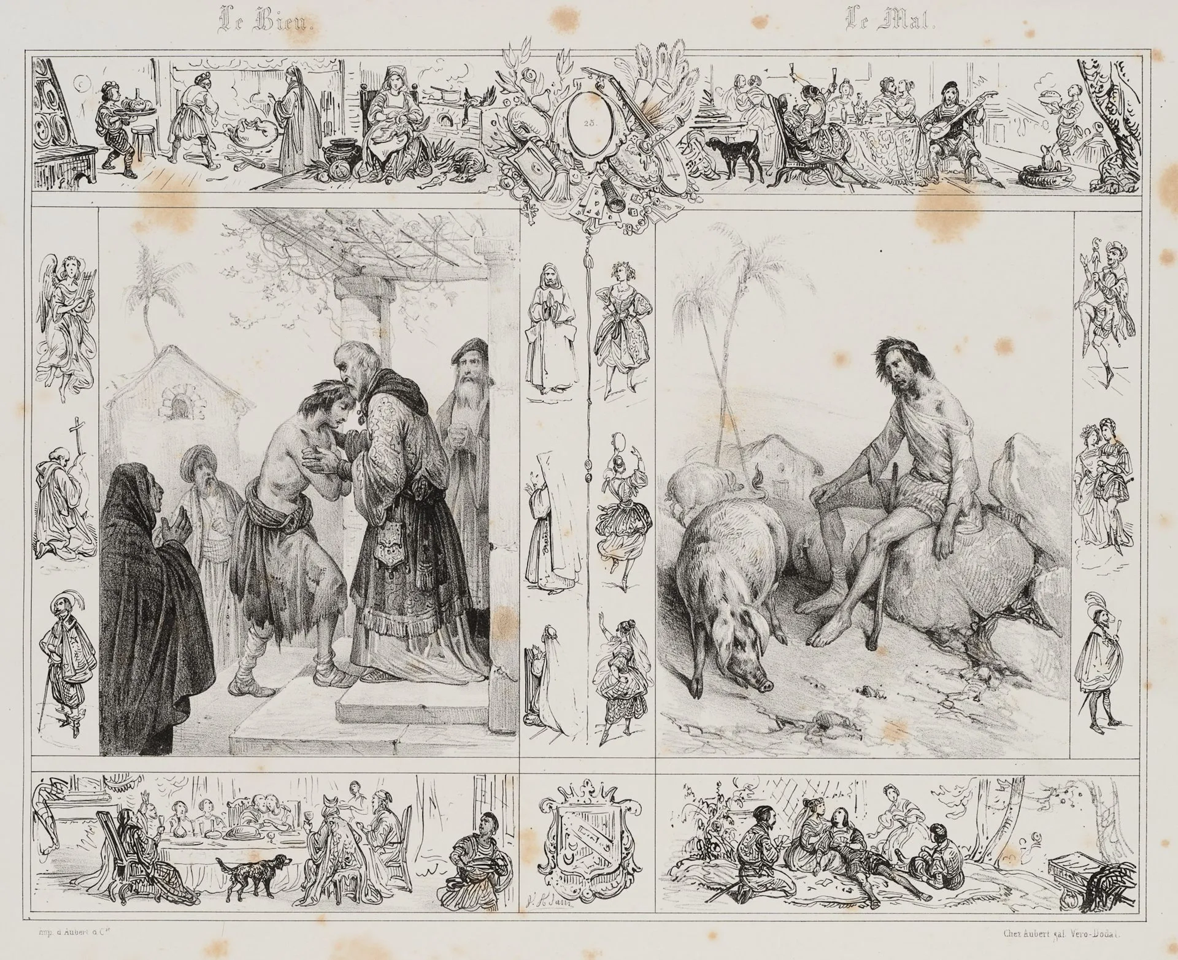 V. ADAM (1801–1866), Composition of scenes featuring figures, Lithography