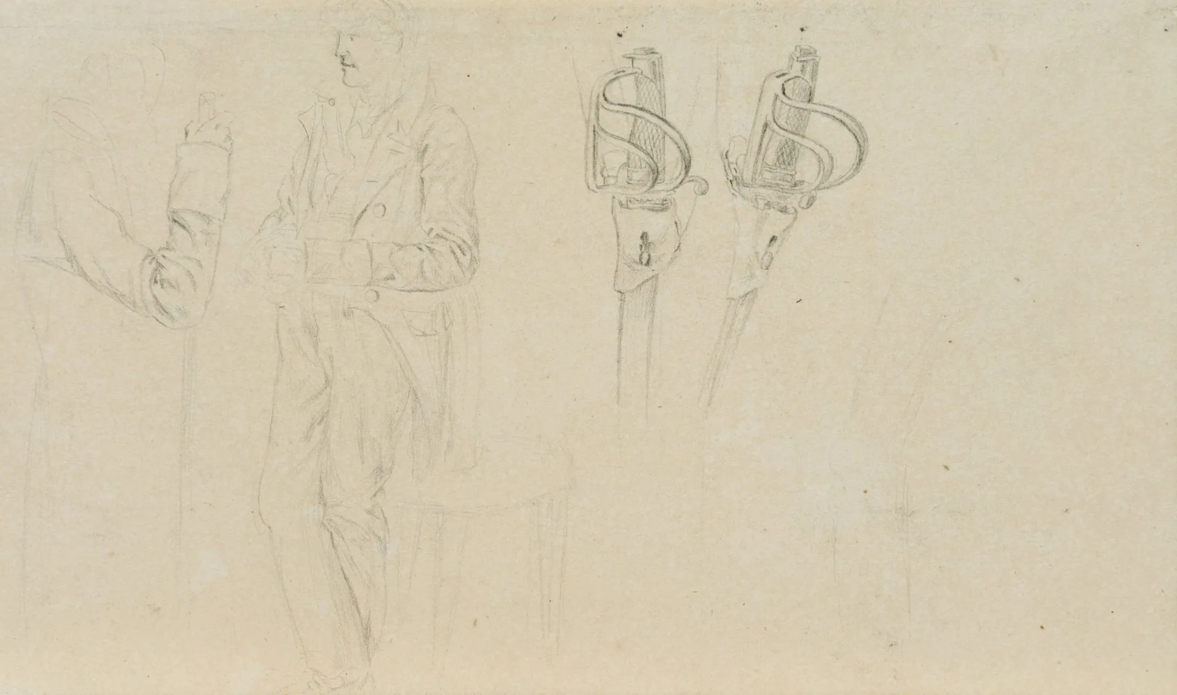 J. KLEIN (1792–1875), Study Sheet, Men and Épée Grips, Pencil Johann
