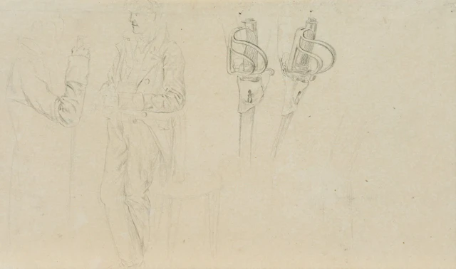 J. KLEIN (1792–1875), Study Sheet, Men and Épée Grips, Pencil Johann