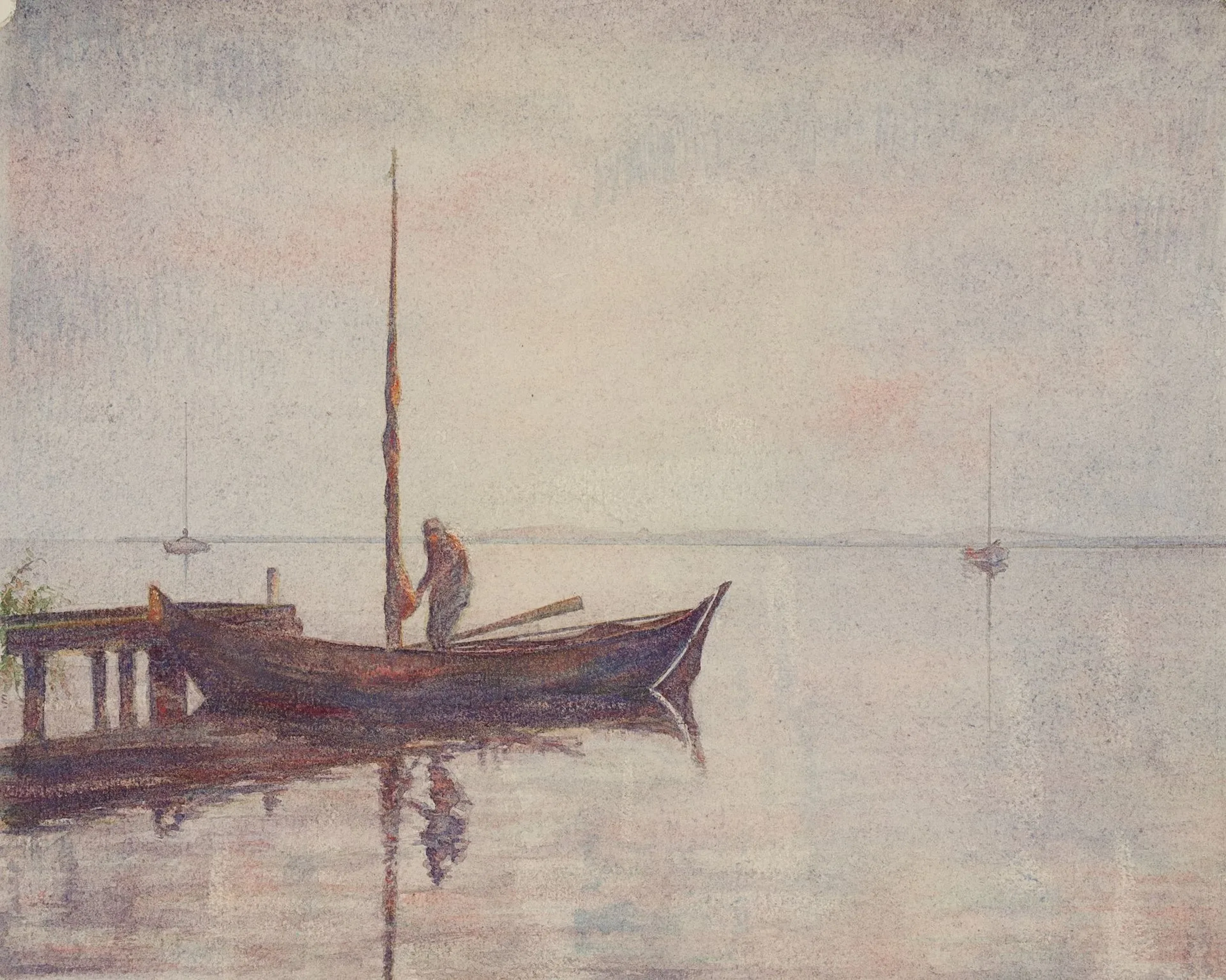 C. WALTHER (1880–1954), Fisherman with a Boat, Watercolor Carl August
