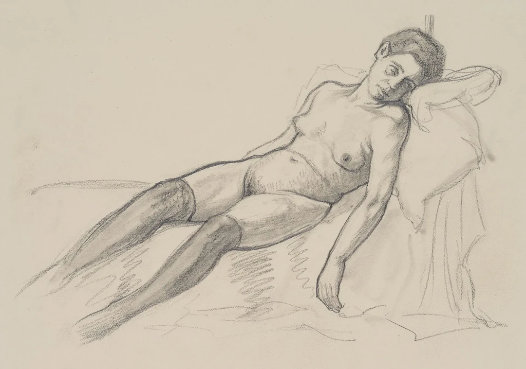 C. WALTHER (1880–1954), Reclining Female Nude, ca. 1910, Charcoal