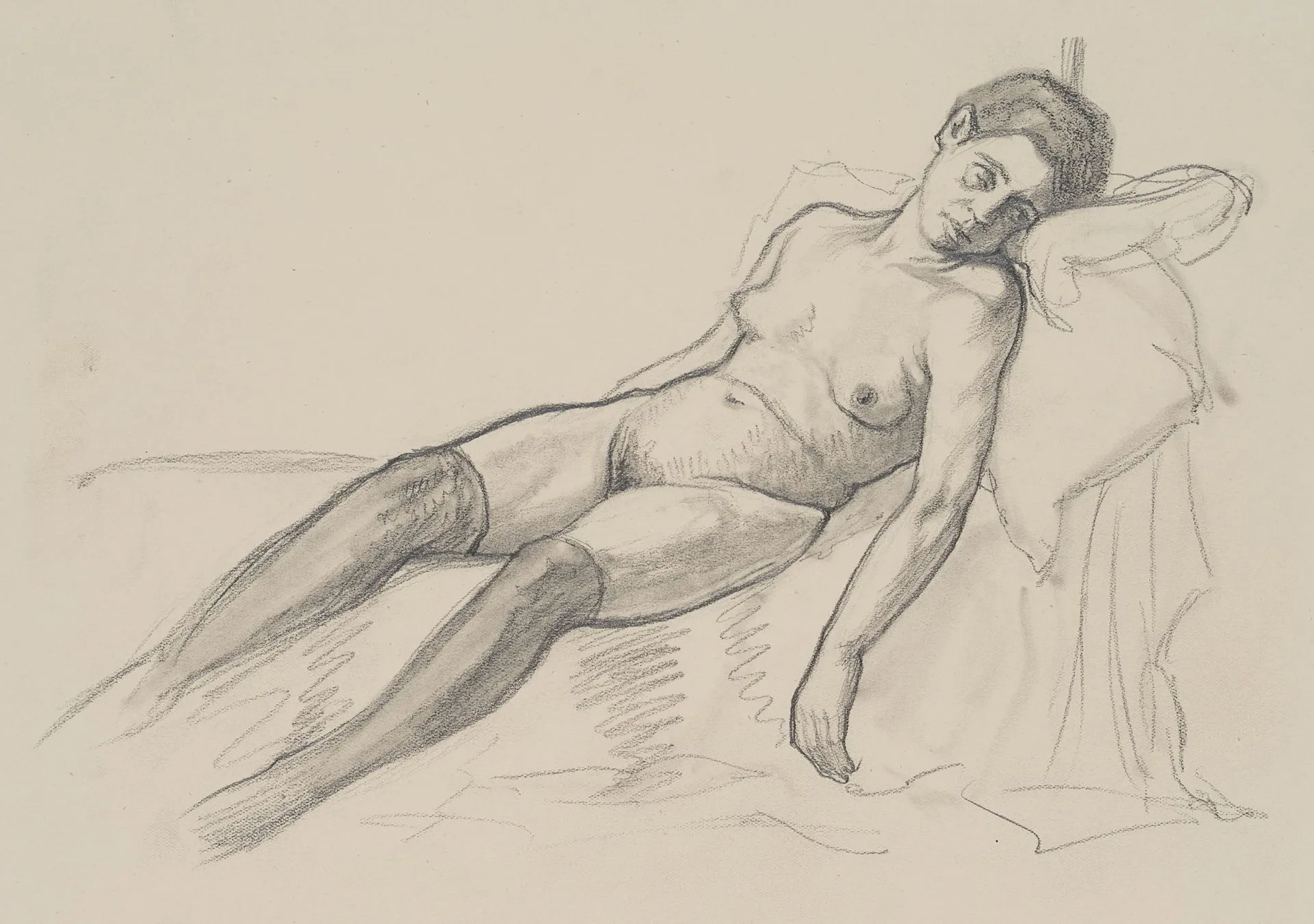 C. WALTHER (1880–1954), Reclining Female Nude, ca. 1910, Charcoal