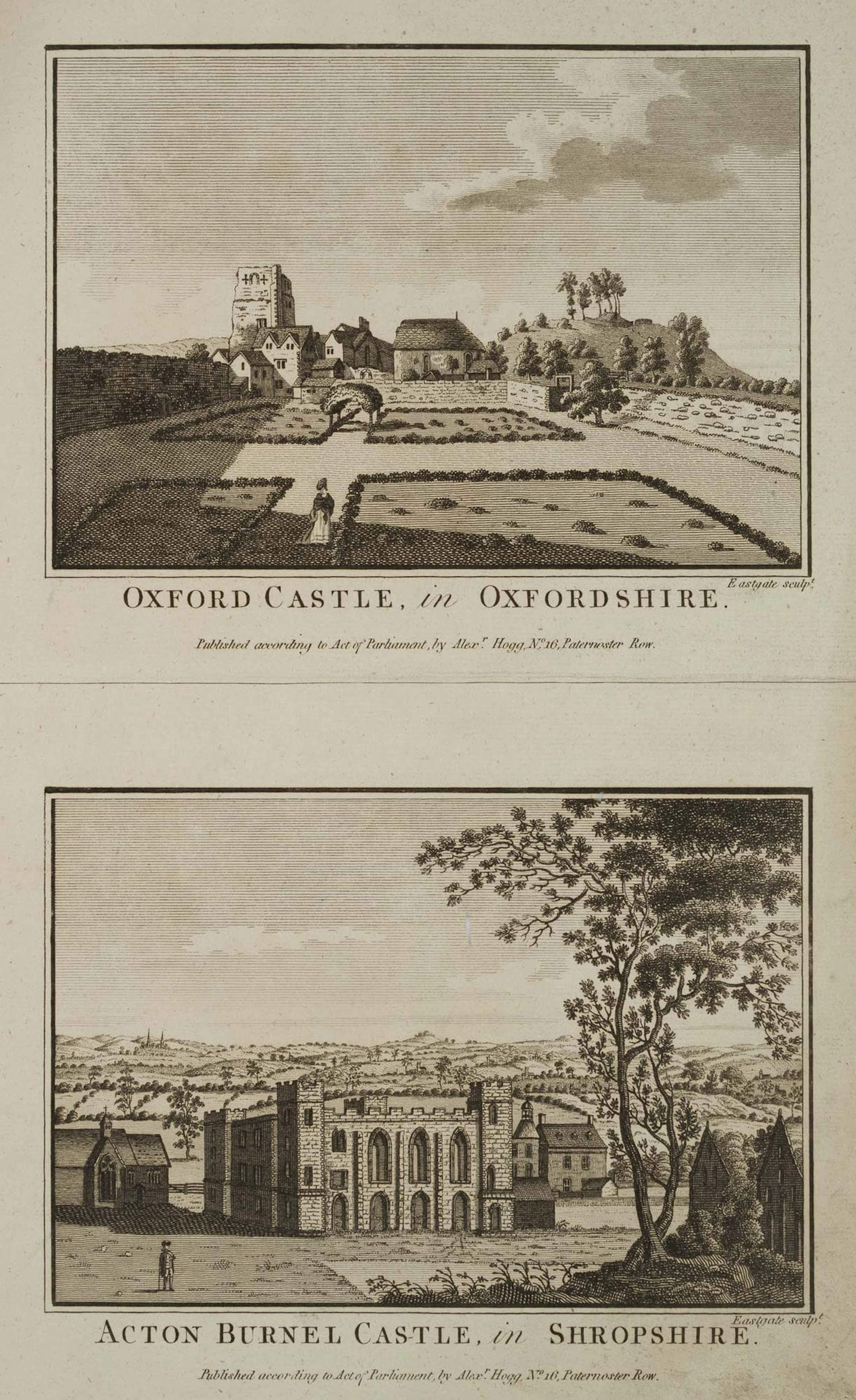 EASTGATE (18th), Oxford Castle, in Oxfordshire, Etching Eastgate (18th