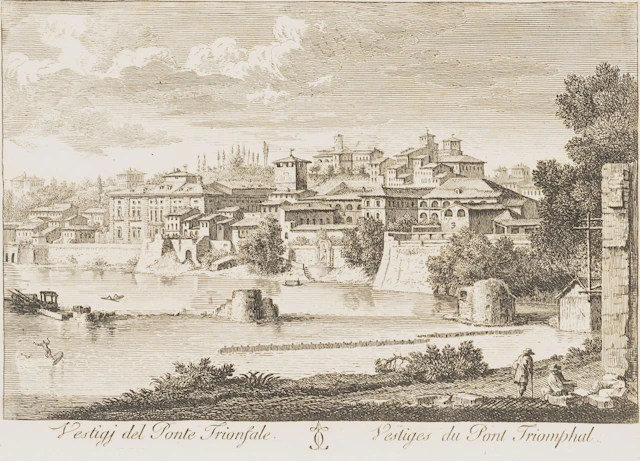 Unknown (19th), Remains of the Ponte Trionfale, Etching Unknown (19th