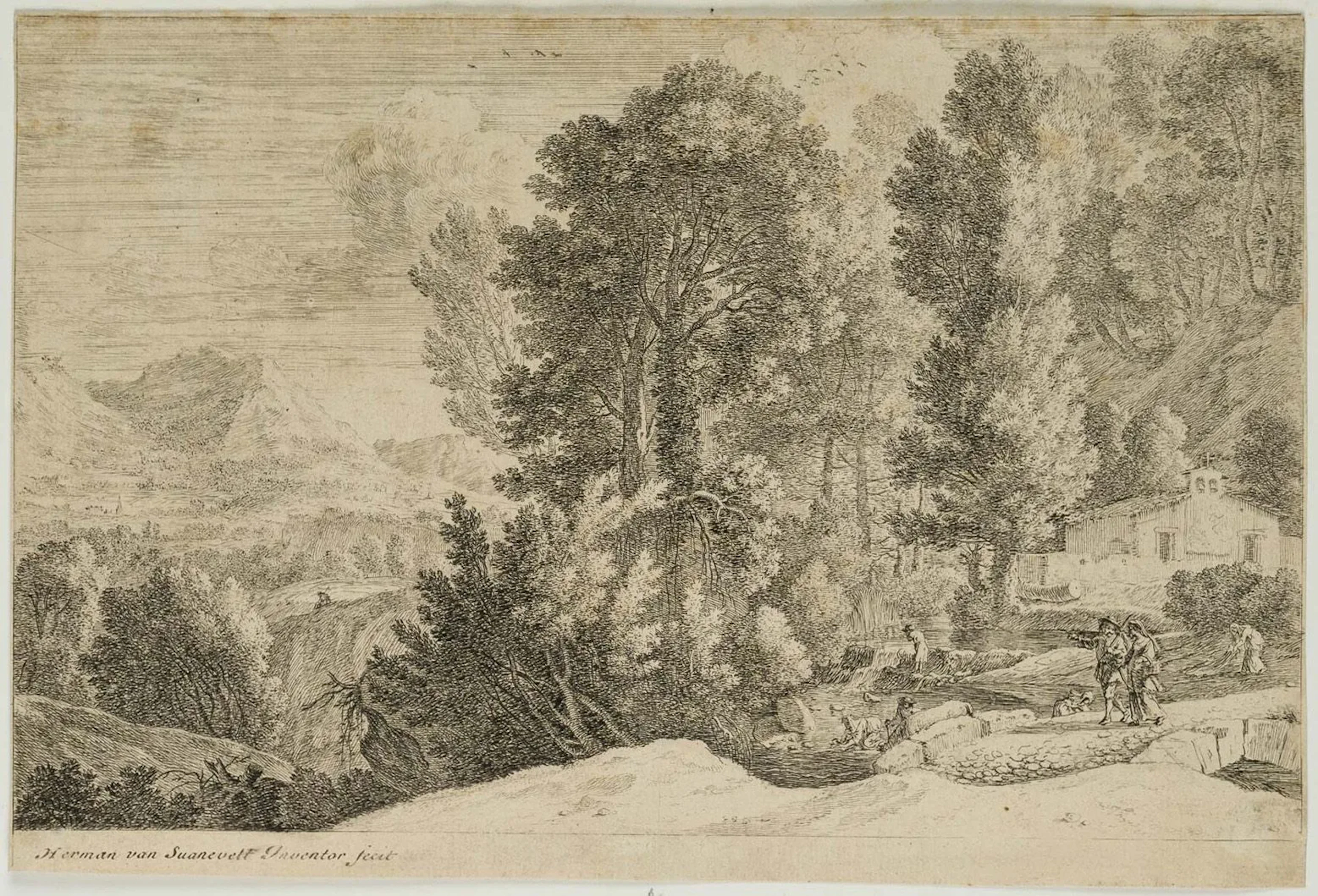 H. SWANEVELT (*1600), River Landscape, 1640, Etching Herman van Swanevelt