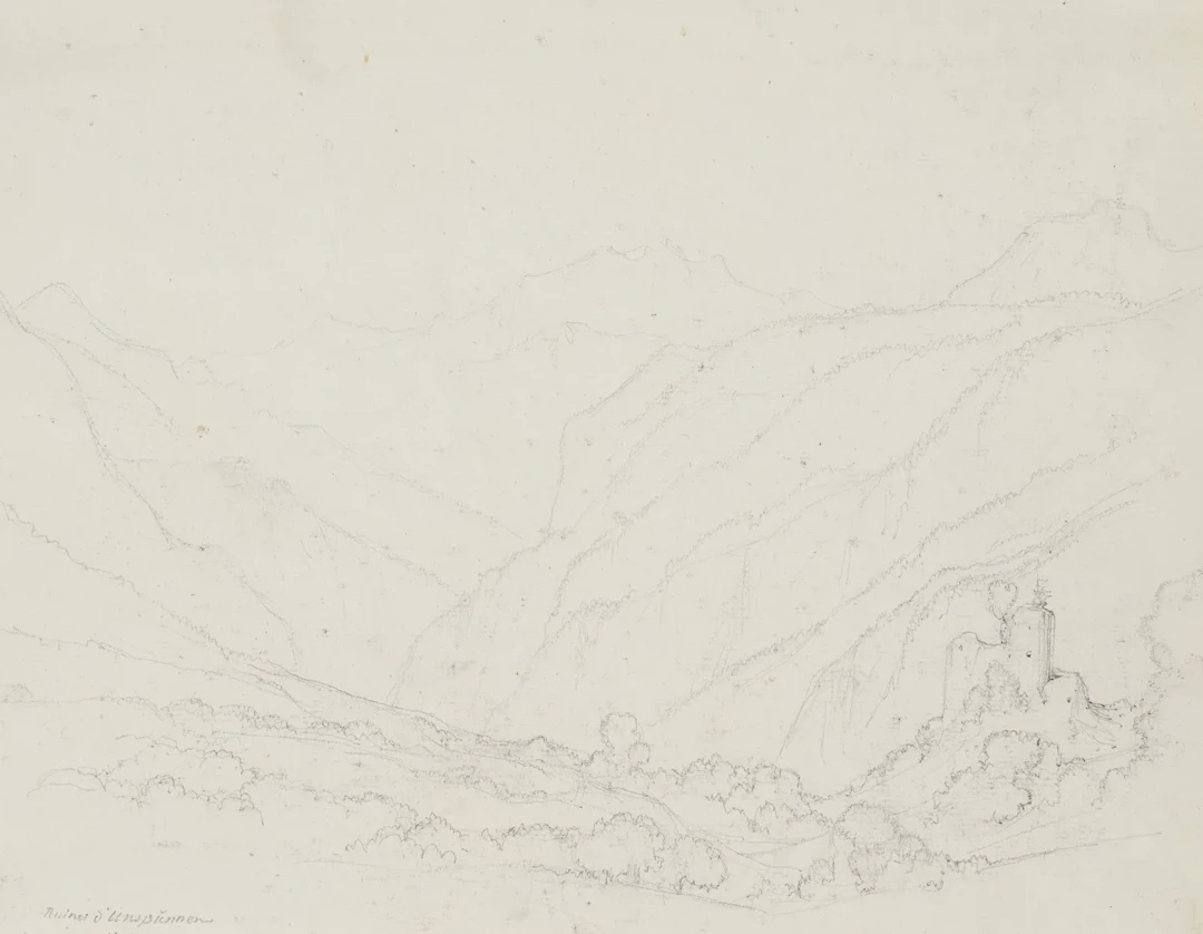 E. BRETENIÈRES (*1804), Unspunnen Ruins, Interlaken, Switzerland