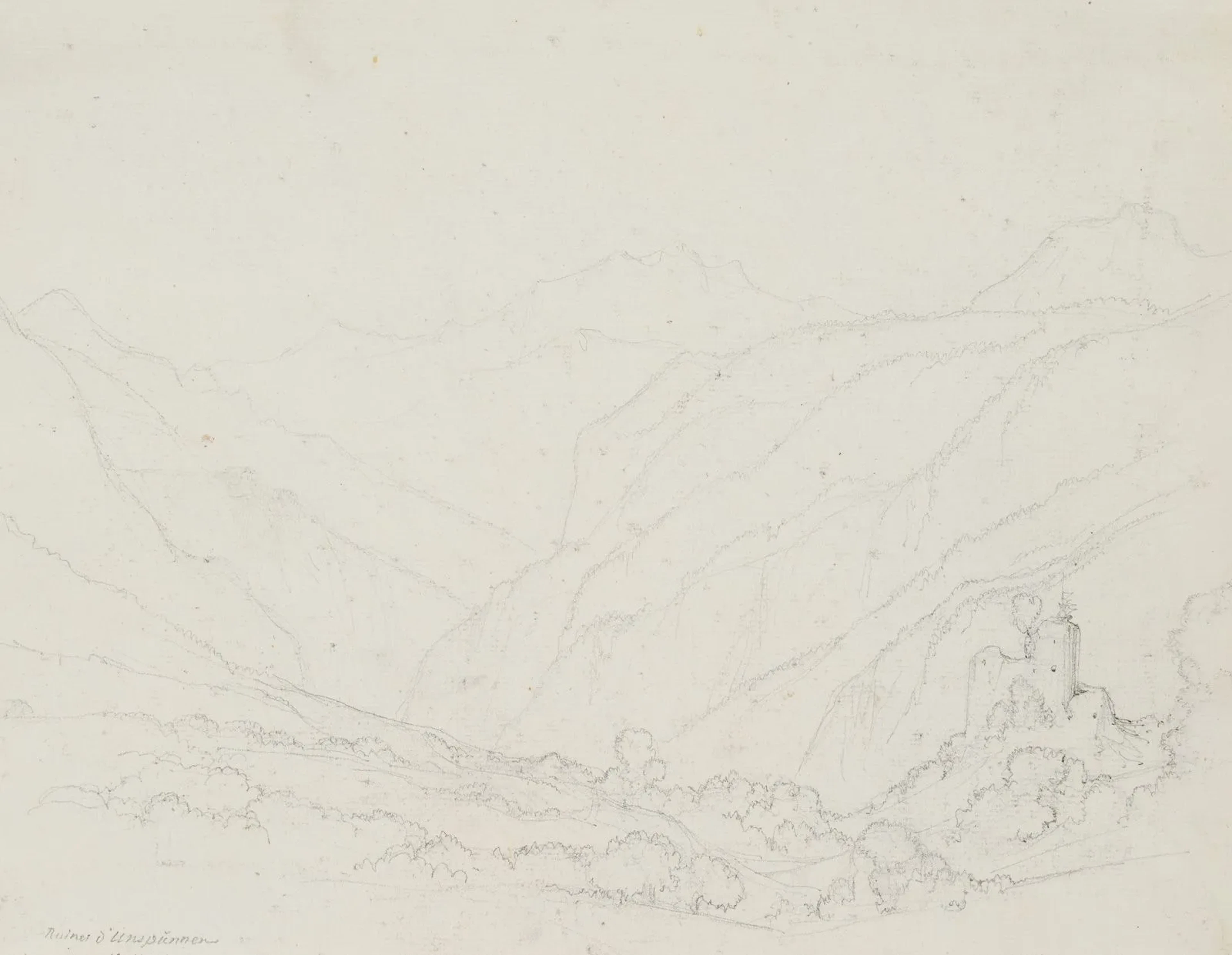 E. BRETENIÈRES (*1804), Unspunnen Ruins, Interlaken, Switzerland